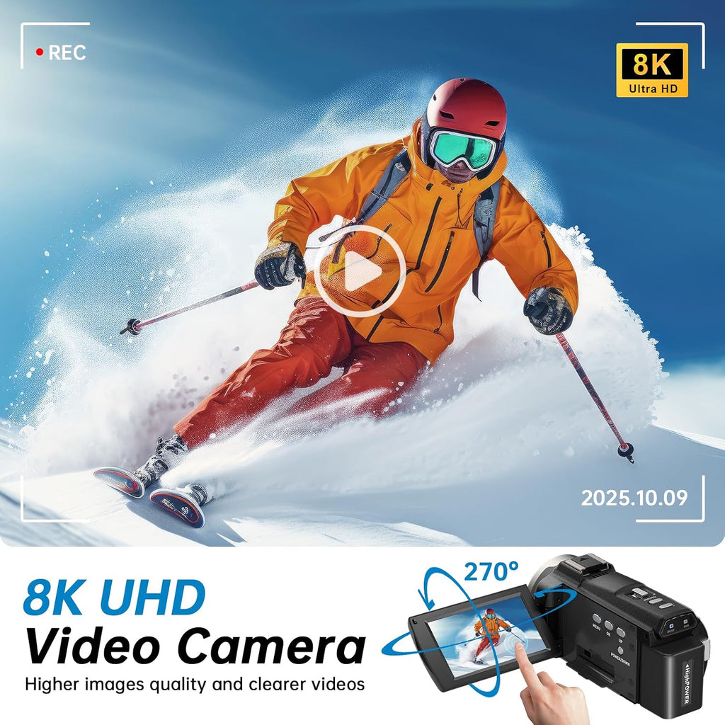 8K Video Camera Camcorder 2025 Latest 88MP Ultra HD Video Cameras Wifi Vlogging Camera for YouTube 18X Digital Video Cameras with 32G Card Microphone 6-Axis Anti-Shake IR Night Vision Video Recorder