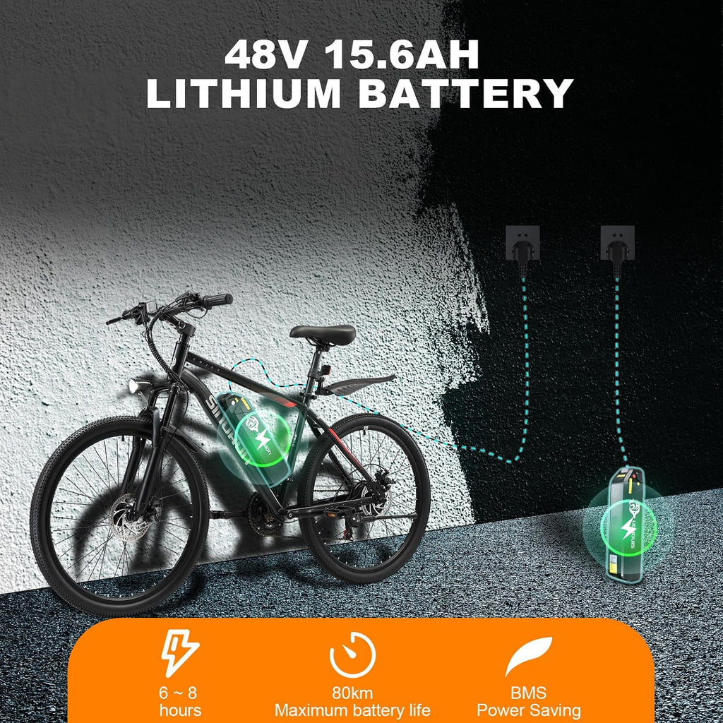 26' Electric Bike for Adults, E-Bike Commuter–500W Brushless Motor,375/749WH, 7-Speed, Front Suspension Fork, 20/28MPH Top Speed, 40+ Miles Long Range