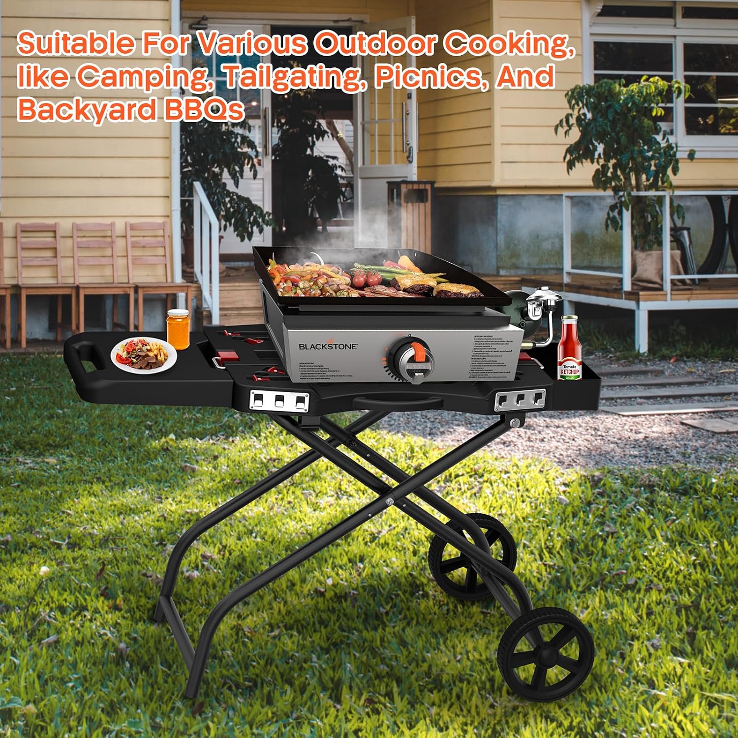 Outdoor Grill Stand for Weber Q1200, Q1000, Q2200, Q2400, Portable Grill Cart for Blackstone 17'& 22' Table Top Griddles, for Weber Grill,Griddle Stand for Blackstone,for Travel and Camping