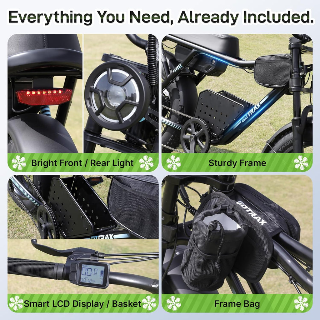 Gotrax R7 Electric Bike for Adults, 750W Motor, 25mph, Max 45-Mile Range, 20' Fat Tire, UL Certified, 48V Removable Battery, Oversized Padded Seat, Basket&Frame Bag, Easy Assembly for City&All-Terrain