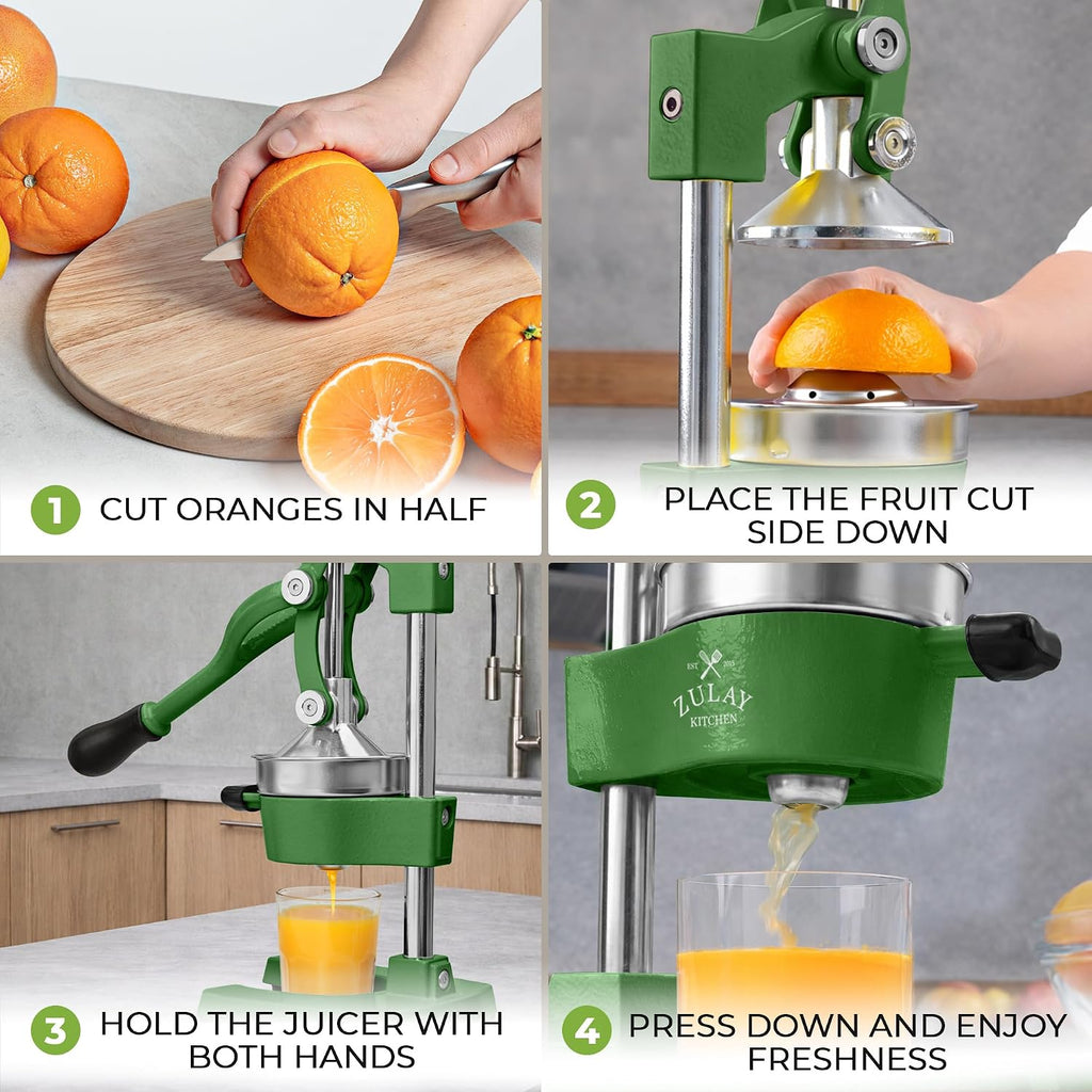 Zulay Kitchen Cast Iron Juicer - Heavy Duty Manual Juicer with Detachable Strainers for Easy Cleaning, Orange Juice Press for Citrus Fruits, Perfect for Bartenders, Juice Lovers & Health Enthusiasts
