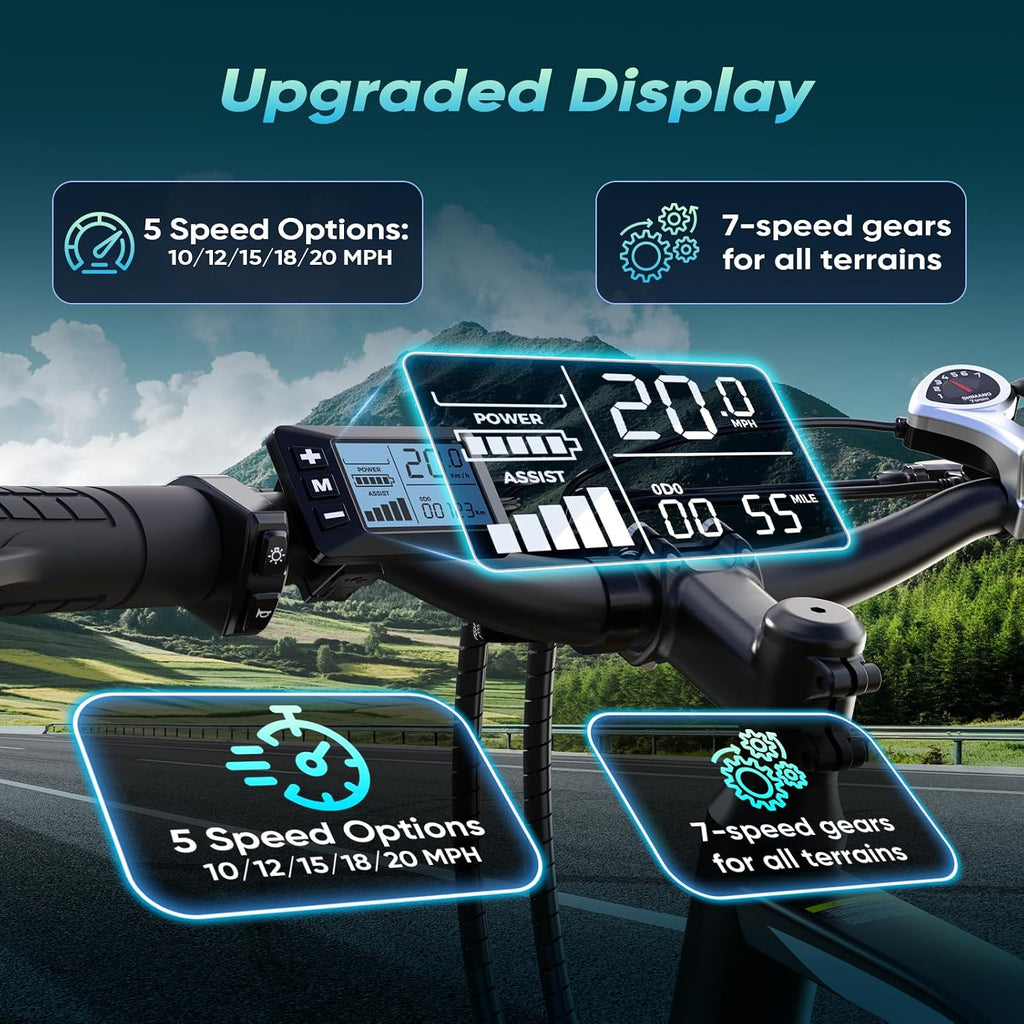 Electric Bike - Electric Bike for Adults, 1500w/1000W/750W Peak Motor, Up to 55 Miles, 20MPH EBike, 26'' Tires Lightweight E Bike for Commuting Mountain Road Sand