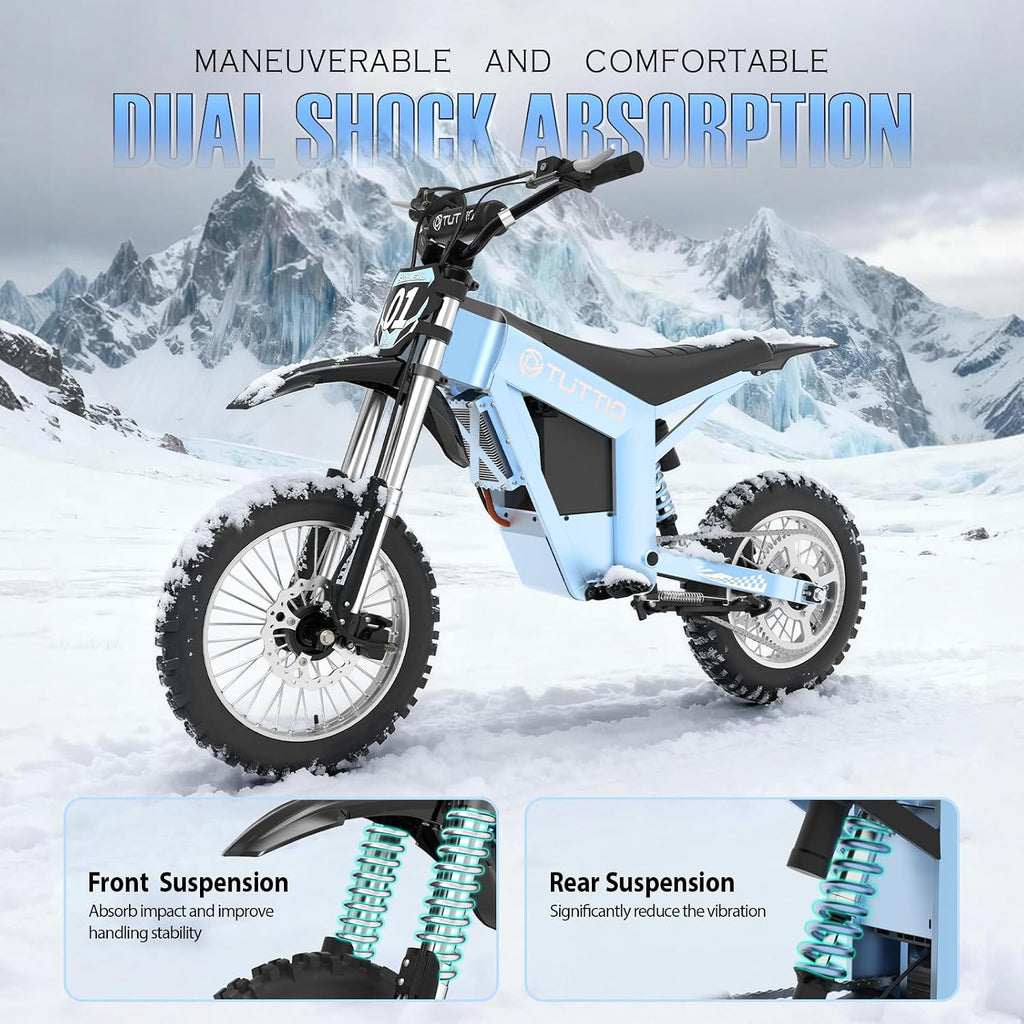 Tuttio Soleil01-GB E-Dirt-Bike - Peak 3000W 37MPH 200NM Electric-Bike with 48V 21Ah Battery, 14'/12' Fat Tire Electric Motocycle with Dual Suspension, Off-Road Ebike for Adults-Teens (USA Warehouse)