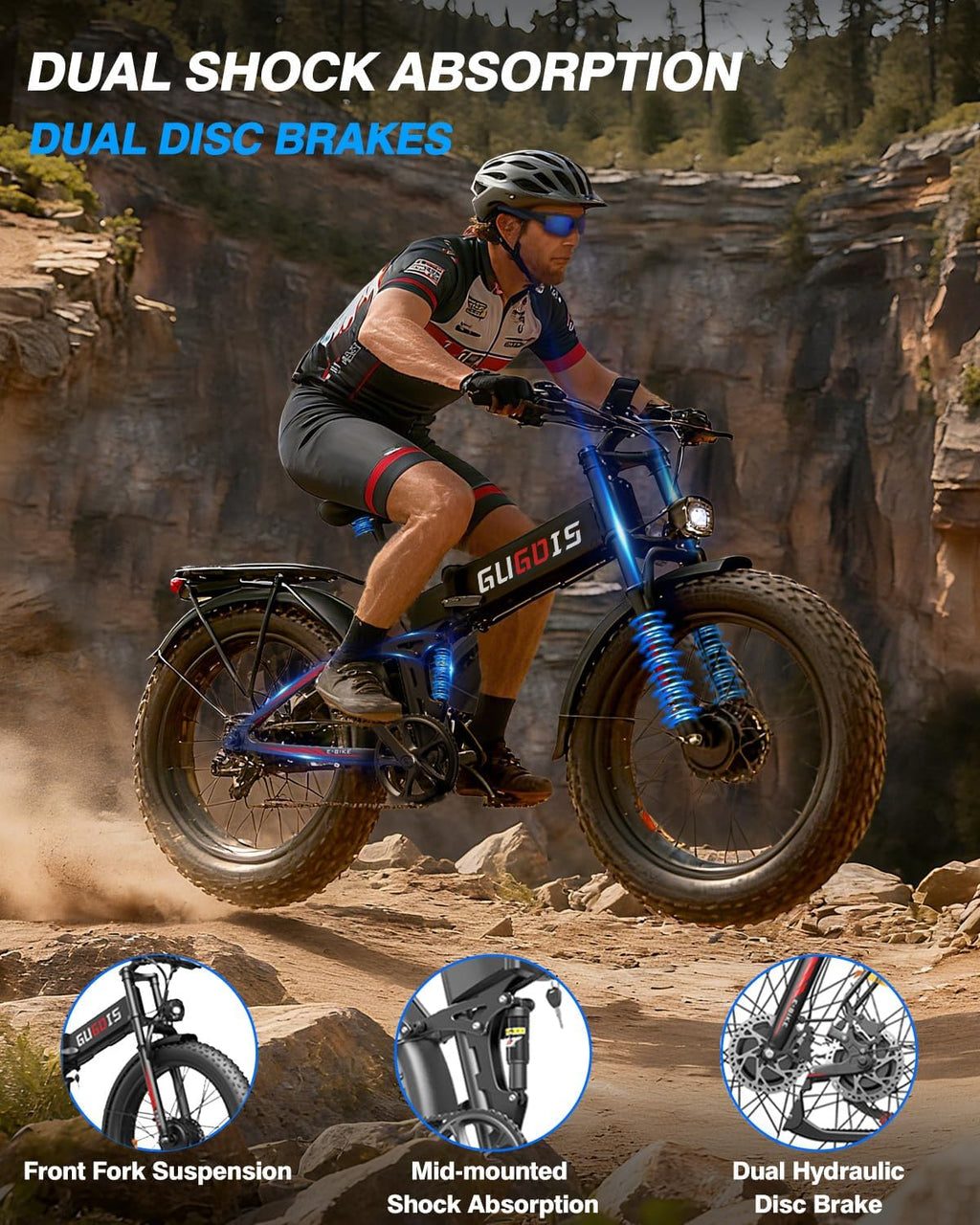 GugoIs Electric Bike for Adults,1000W/3000W Peak Motor Electric Bicycle,Up to 31 MPH,Max 30-60 Miles,48V 15.6/23Ah Large Removable Battery Ebikes, 7-Speed for All Terrain 20'/26' Mountain E Bike