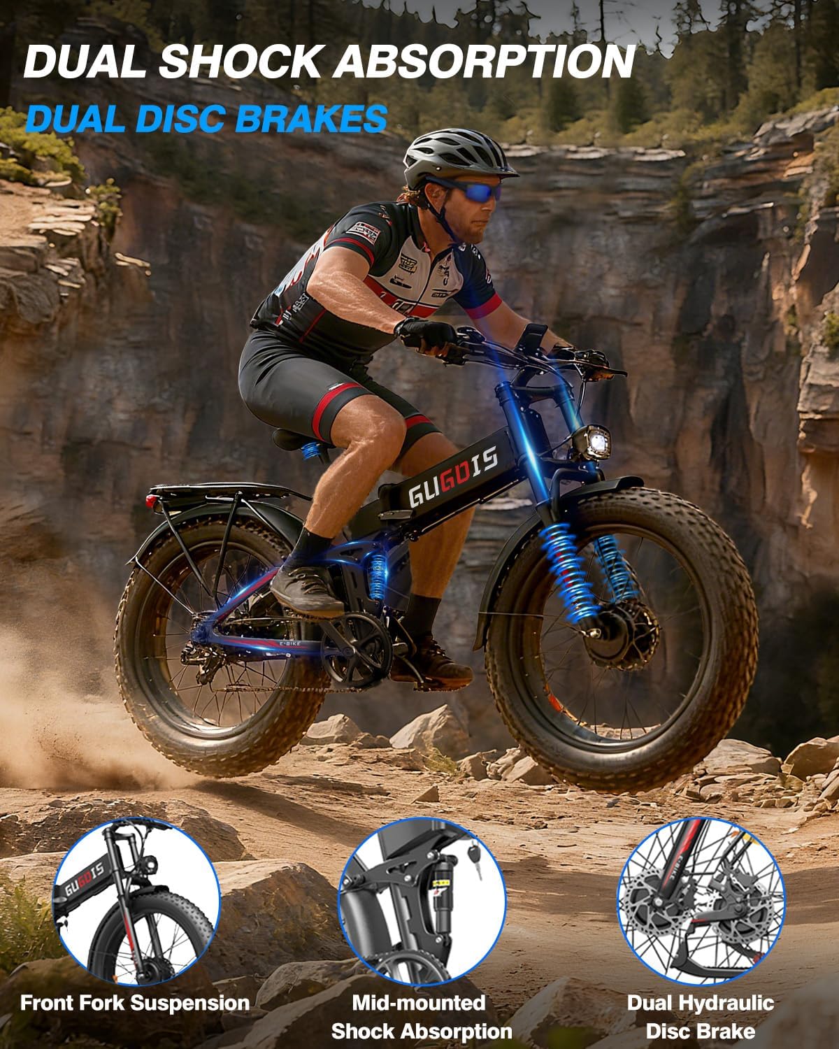 GugoIs Electric Bike for Adults,1000W/3000W Peak Motor Electric Bicycle,Up to 31 MPH,Max 30-60 Miles,48V 15.6/23Ah Large Removable Battery Ebikes, 7-Speed for All Terrain 20'/26' Mountain E Bike
