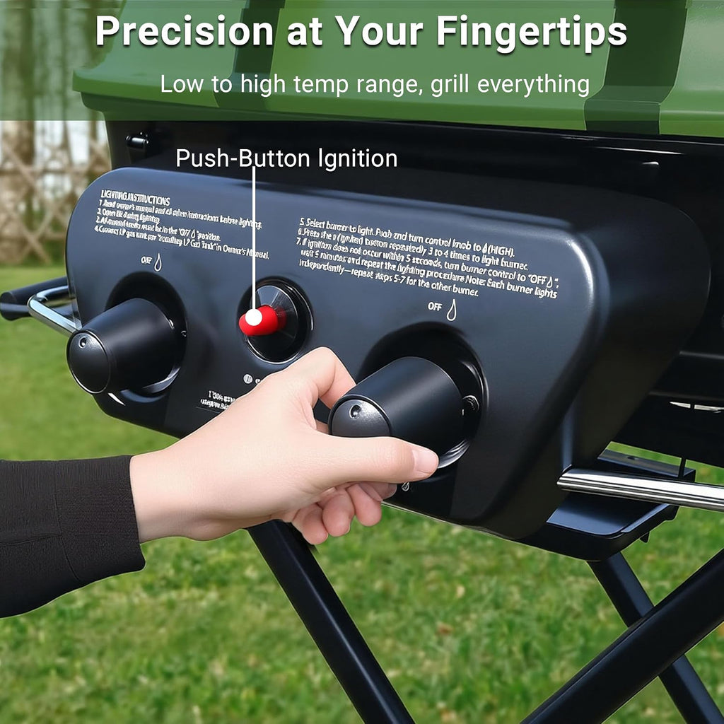 Brand-Man Propane Gas Grill, Portable Standup Grill with Folding Cart & Push-Button Ignition, Ideal for Camping, Tailgating, BBQ, Backyard, Patio & More