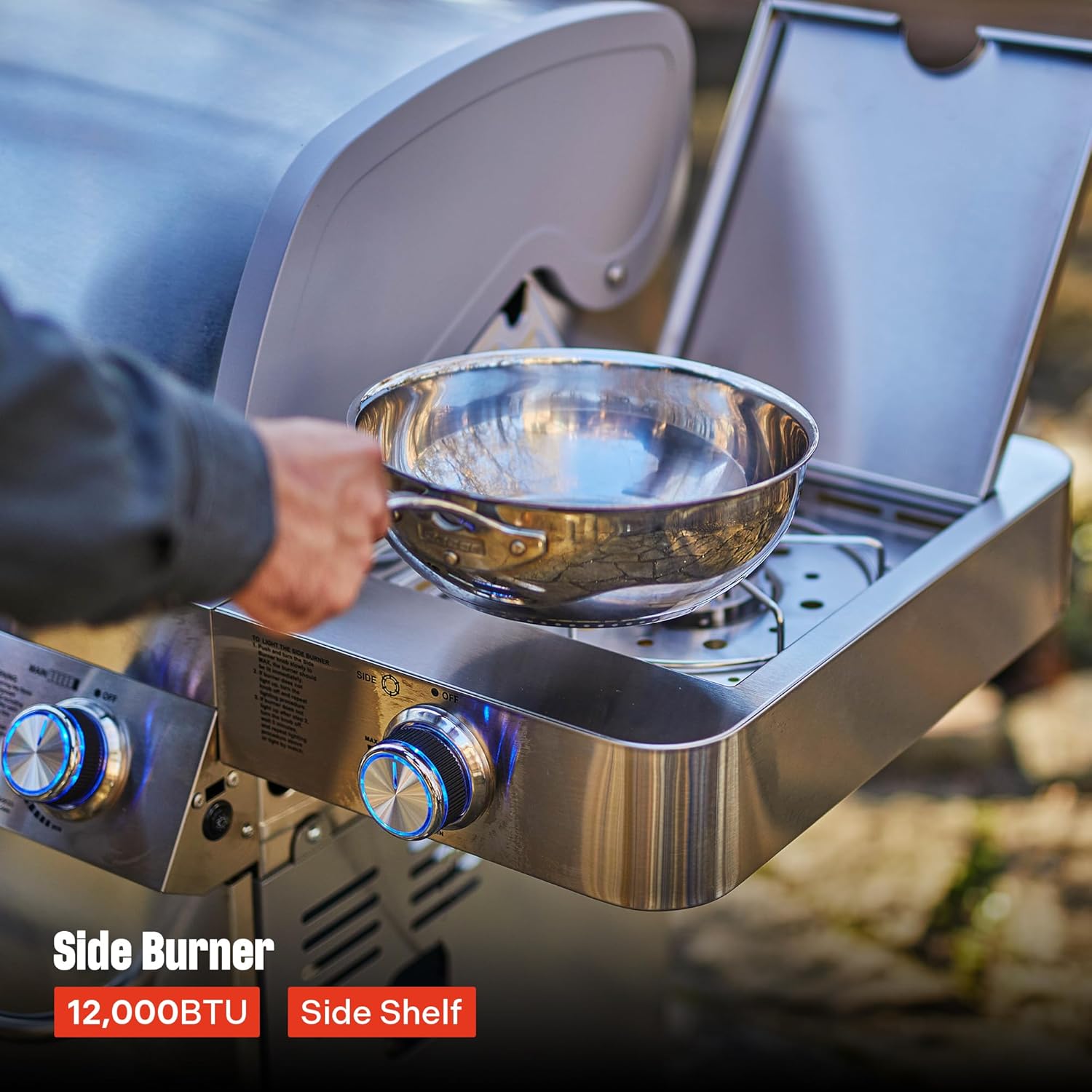 Monument Grills 77352 6+1 Burner Stainless Steel Cabinet Style Propane Gas Grill with Knob Controls, Side Burner, Built-In Thermometer, and Rotisserie Kit
