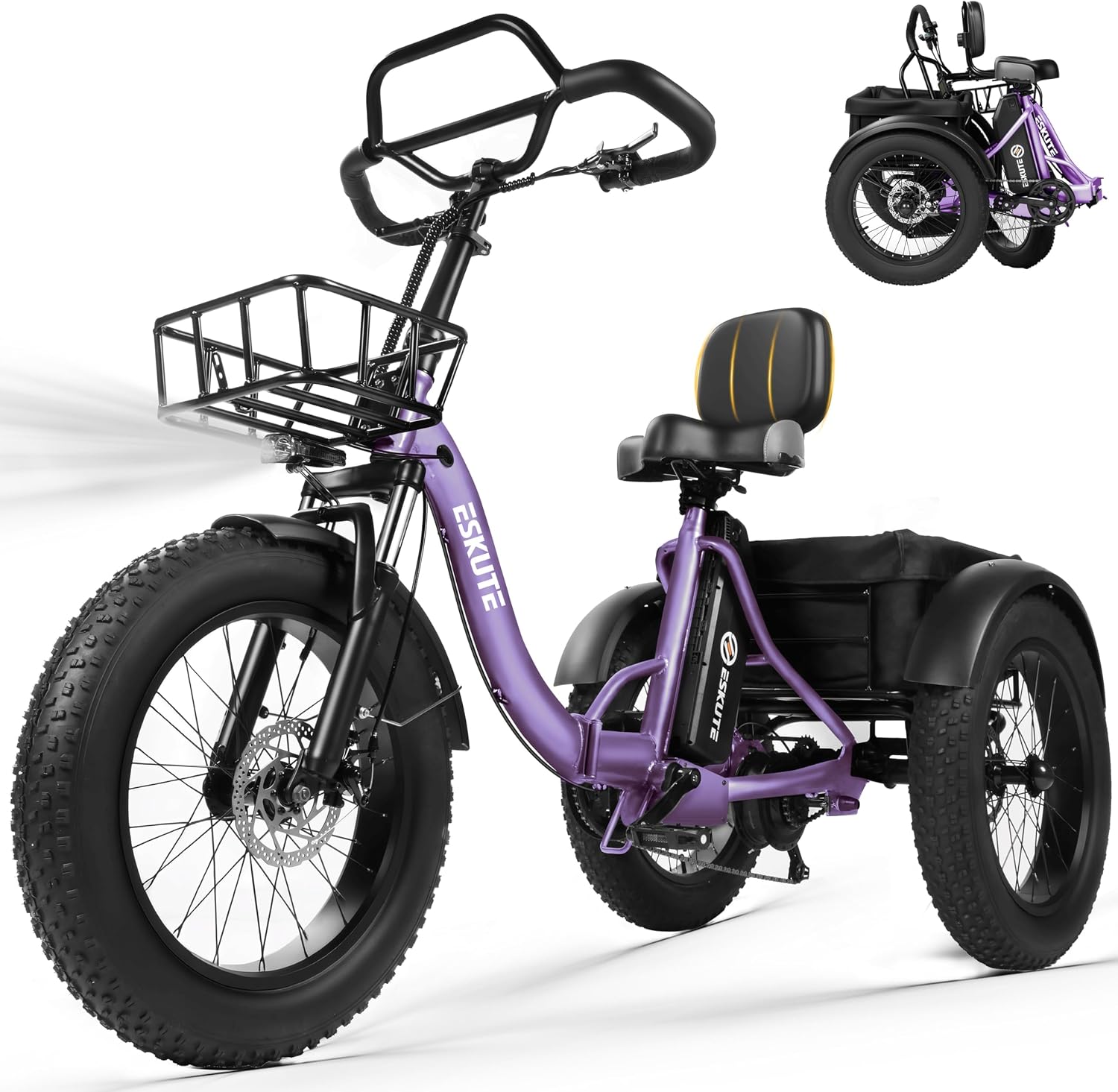 ESKUTE T300 Pro Electric Trike for Adults, 998.4Wh Long-Range Battery, 1200W Peak Motor, 20'x4.0' Fat Tires, Foldable 3-Wheel Butterfly Handlebar E-Bike with Storage Bags