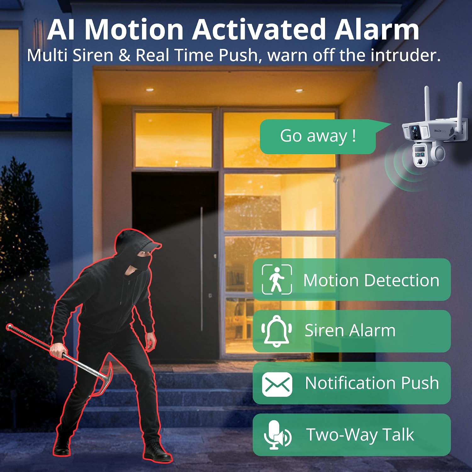 4G Cellular Security Camera, 4K Wireless Outdoor Solar Cam 3 Lens, LTE or WiFi 2 Mode, 10x Optical Zoom, 360° PTZ AI Tracking, Local Storage & 64G SD Card Included, 12000mAh 9W Bullet-PTZ Cam