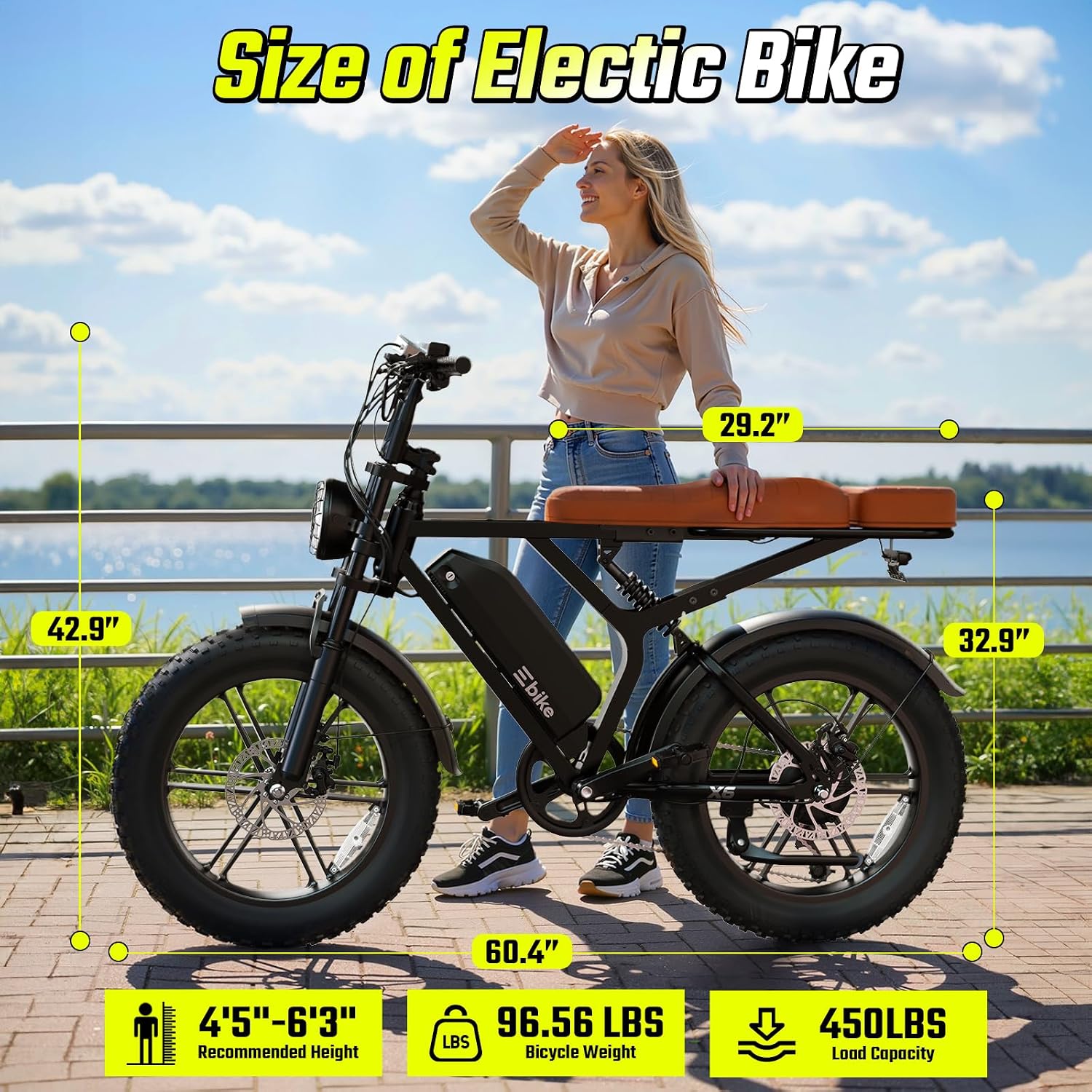 TST Electric Bike for Adults, 1500W Peak Motor 60/100 Miles Fat Tire Ebike with 48V 15Ah/25Ah Removable Battery 20' Fat Tire Electric Dirt Bike Full Suspension and 7-Speed