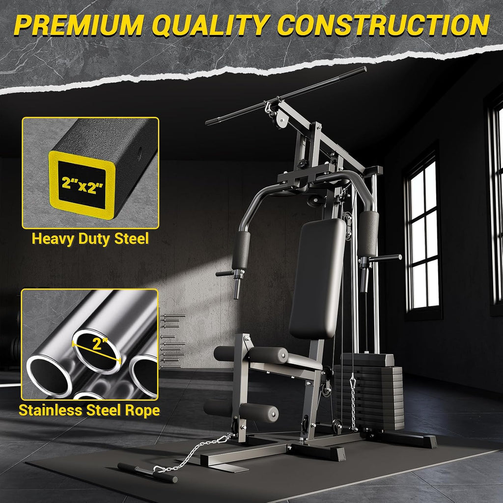 GarveeLife Home Gym Machine System with 100LBS Weight Stack, Multifunctional Weight Machine, Full Body Workout Station Exercise Equipment, All in One Home Gym with Pulley System for Strength Training