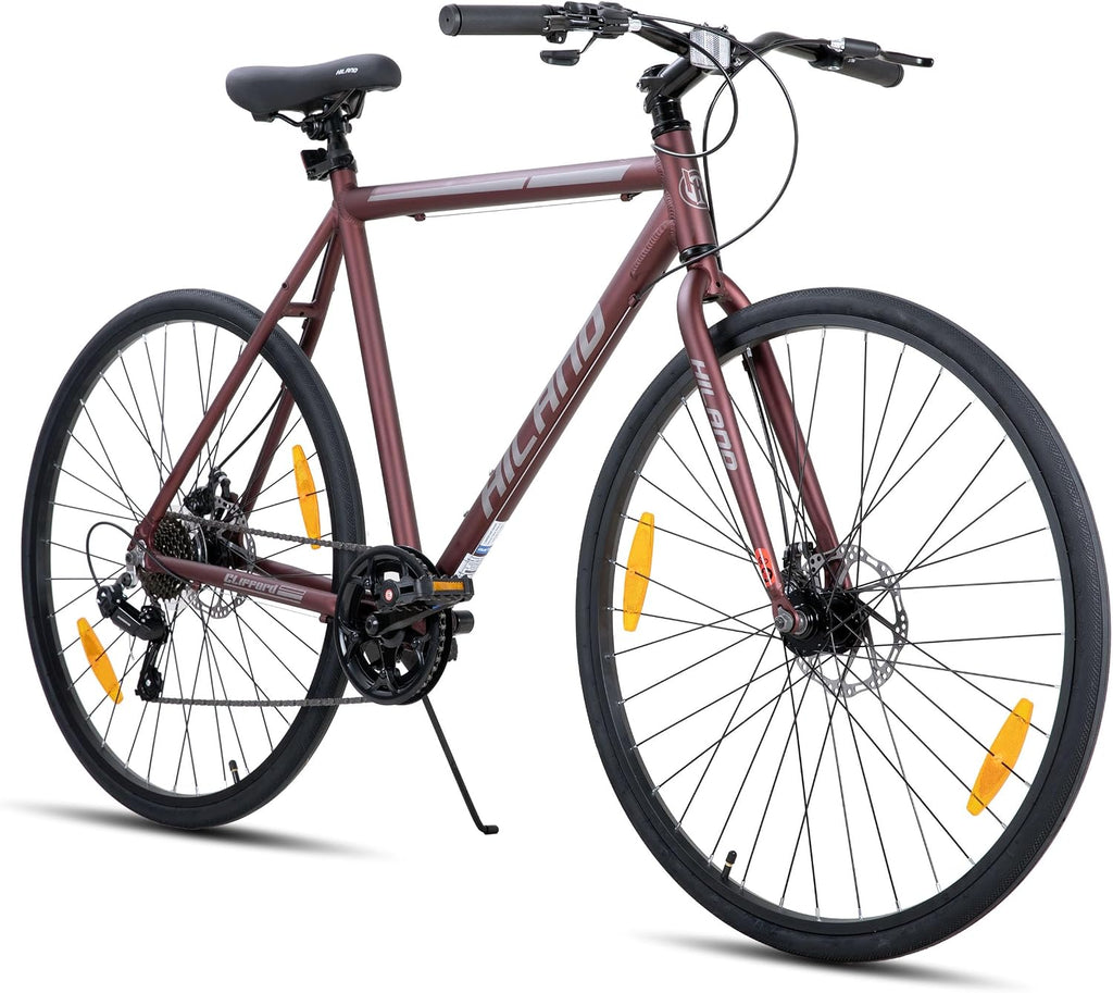 HILAND 700C Road Hybrid Bike, 7 speeds Bikes Urban City Commuter Bicycle with Disc Brake for Men Women Adult Comfortable Bicycle