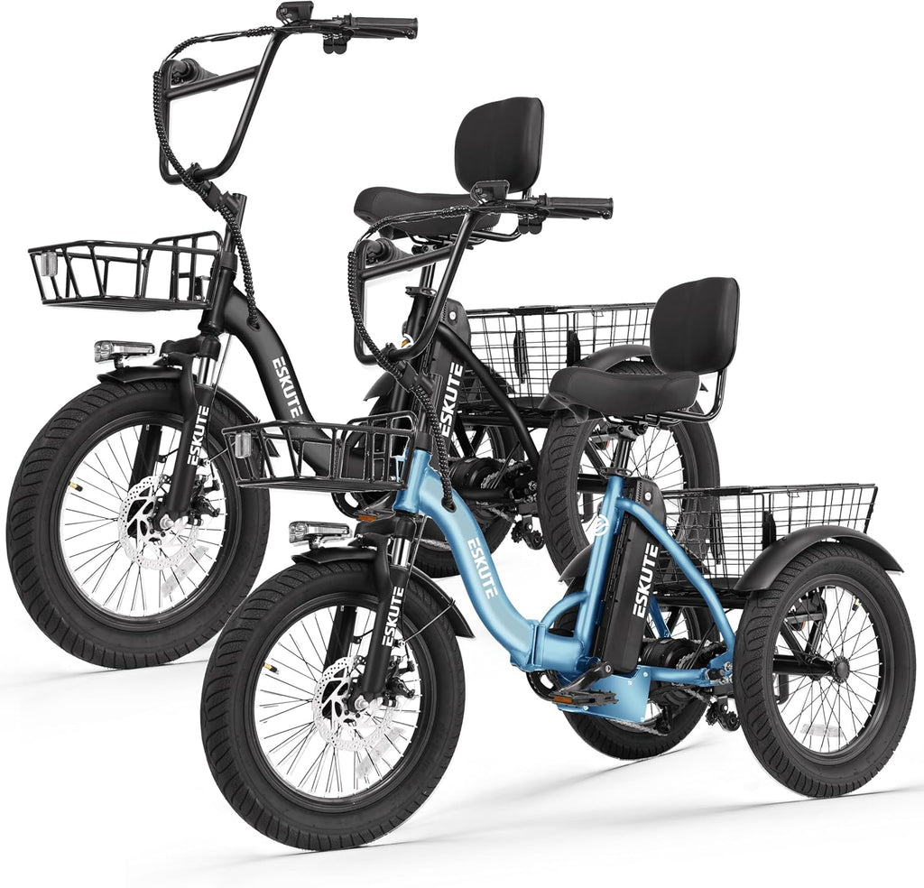 ESKUTE E Trike Electric Bike, Peak 1200W Brushless Motor Folding Trike 18X3.0 Fat Tire Ebike, 624Wh Removable Battery, Step-Thru 3 Wheel Electric Bicycle, Up to 55 Miles, 18MPH+ Tricycle for Adults