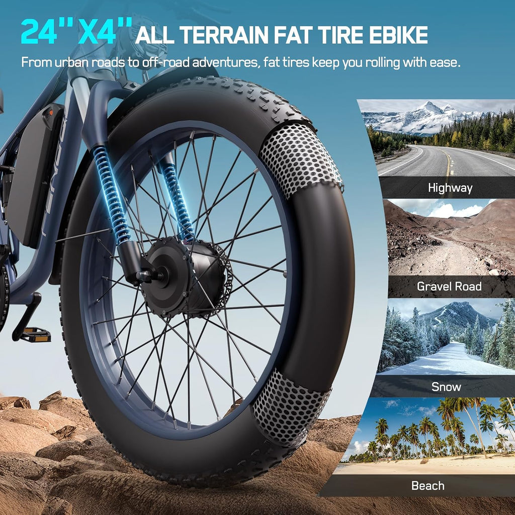 6000W Electric Bike for Adults,60V 1200WH 45MPH Dual Motor Mountain Ebike Up to100 Miles Long Range Electric Bicycle 24' Fat Tire Fast Bicycle for Men Women Full Suspension Brake/Turn Signal