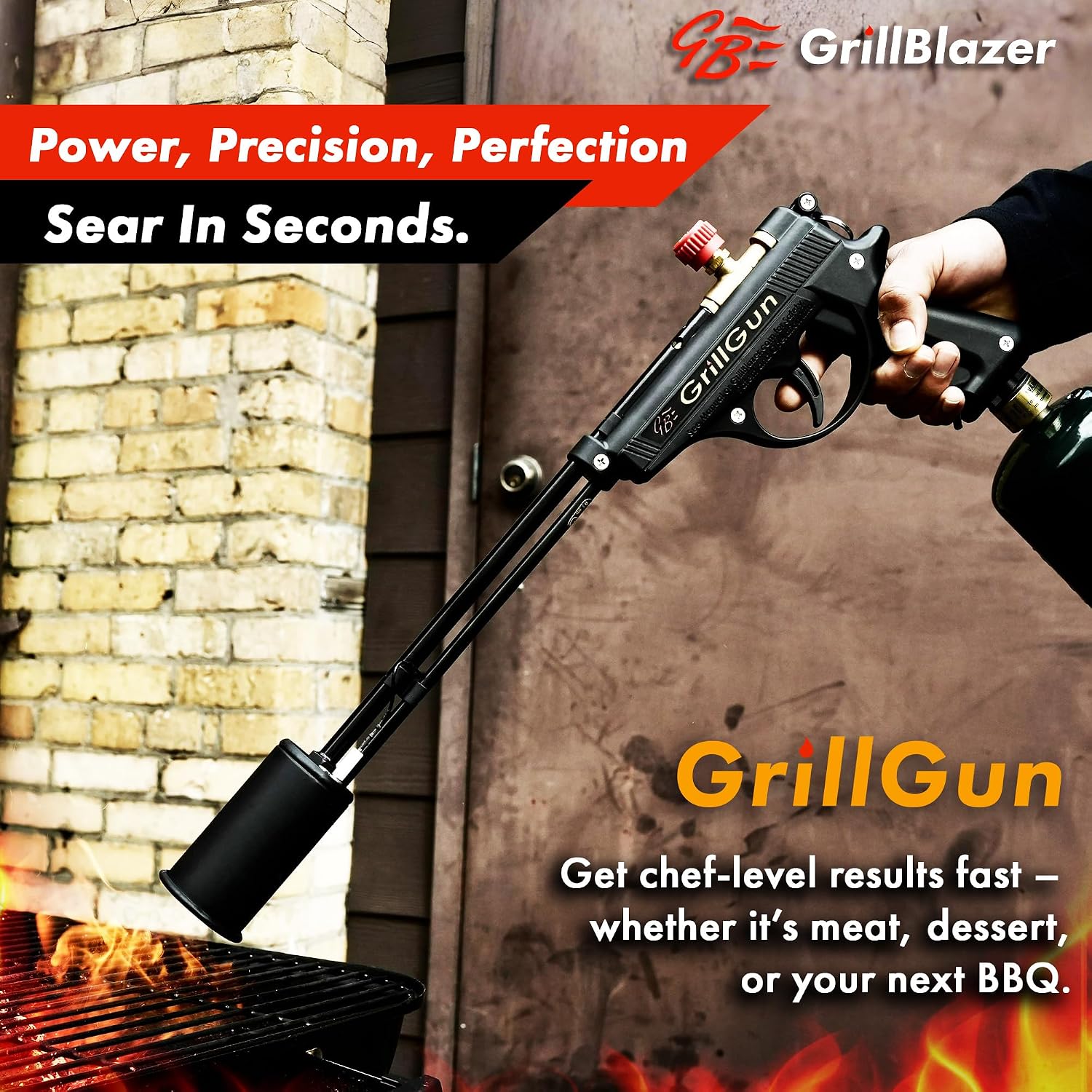 Grillblazer GrillGun Handheld Propane Charcoal Torch – 400,000+ BTU Flame Torch for Instant Charcoal Ignition, Outdoor Cooking, Firepits, Camping, BBQ – Portable High-Power Blowtorch With Hose