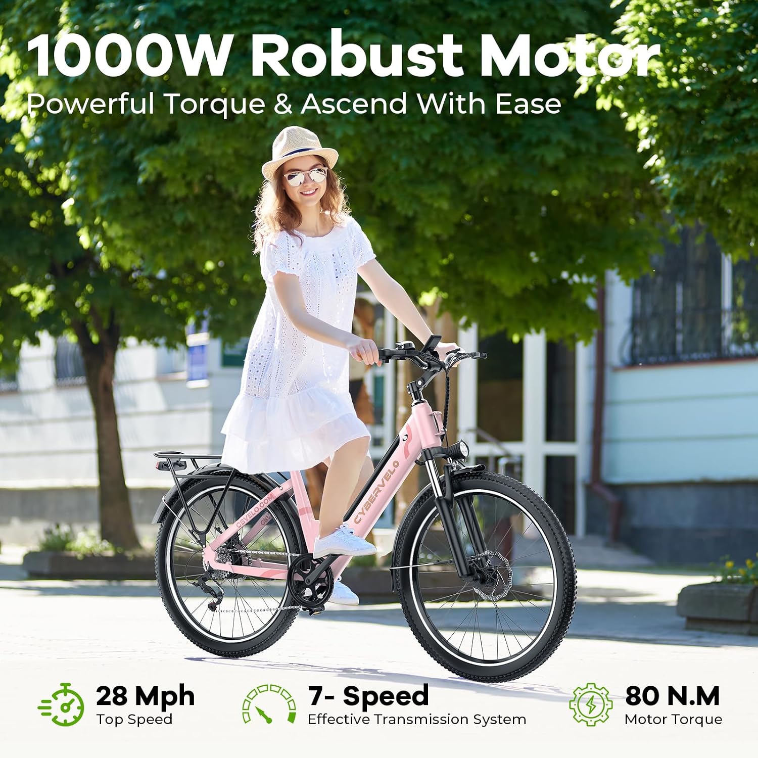 YorkE 26' Electric Bike for Adult,1000W Peak, up 80 Miles Removable Battery Ebike,Adult Electric Bicycles for All Terrain,Men Women E Bike, 7-Speed