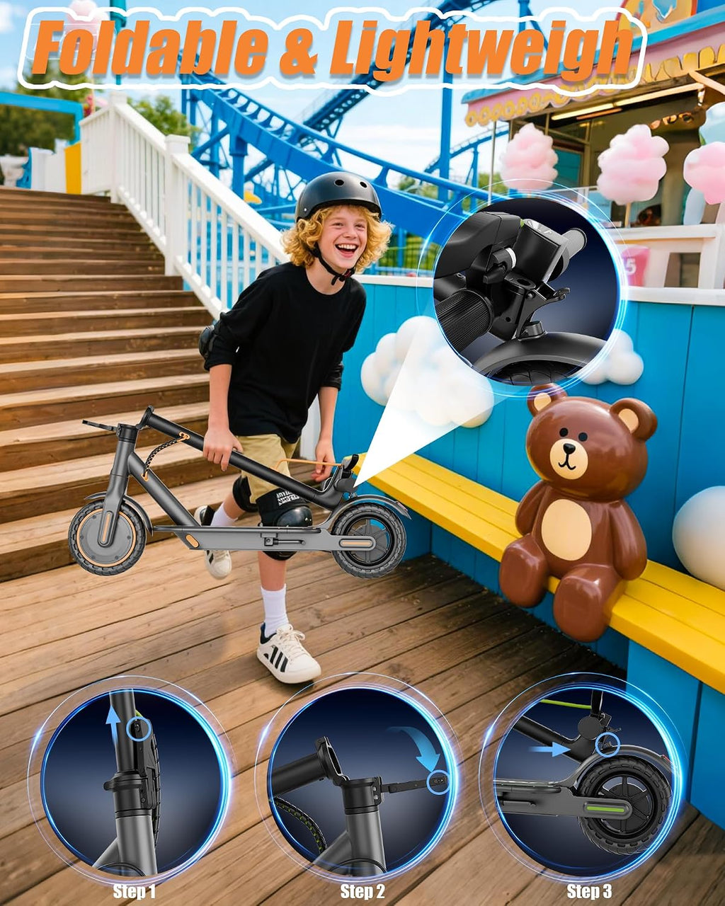 Maxshot Electric Scooter, 8.5' /10' /14' Tire, 16/19/22 Mph Top Speed, 12/16/21/27/28/49/50 Miles Long Range, Folding Escooter for Adults and Kids with Seat Bag, Dual Braking, Dual Suspension, App