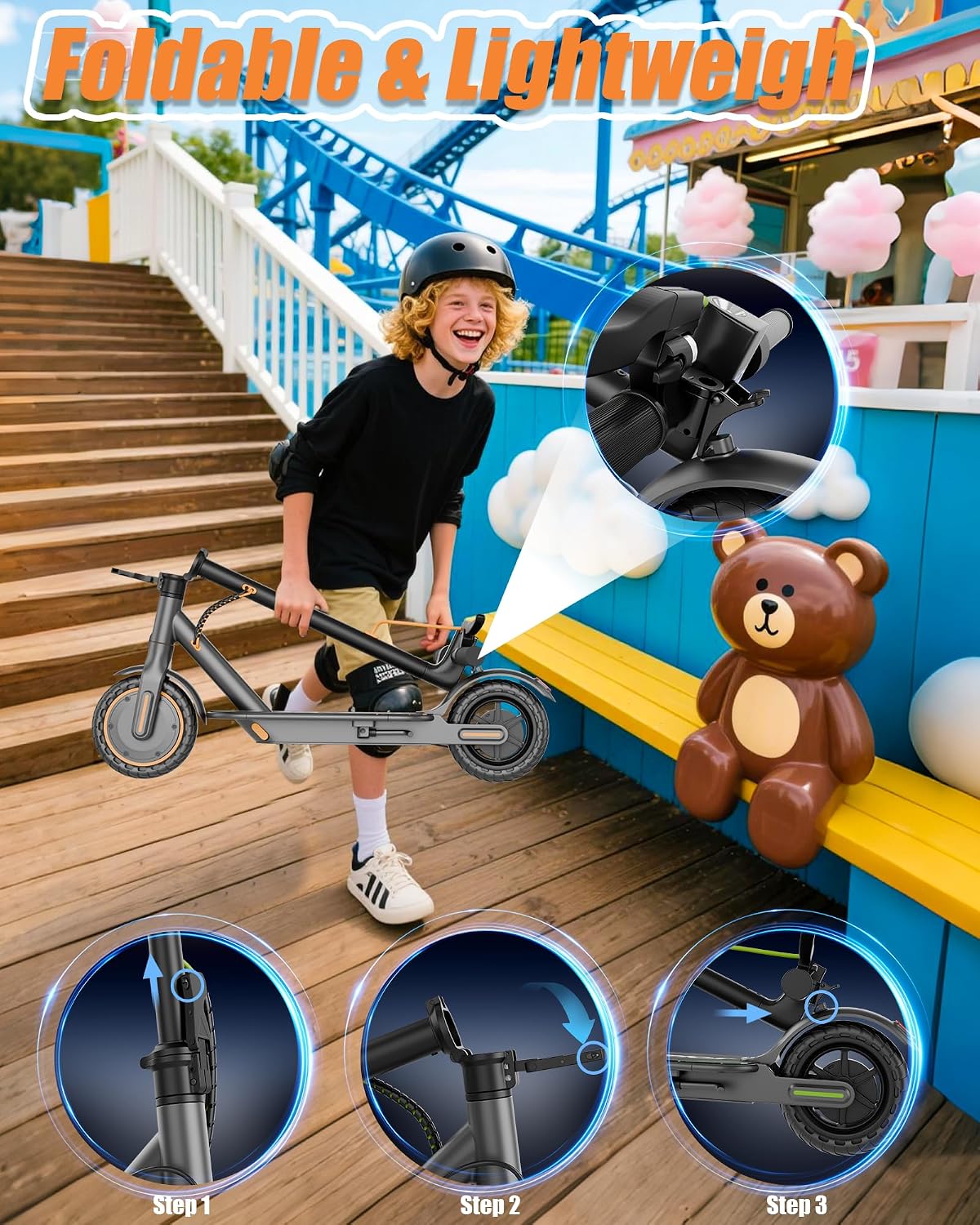 Maxshot Electric Scooter, 8.5' /10' /14' Tire, 16/19/22 Mph Top Speed, 12/16/21/27/28/49/50 Miles Long Range, Folding Escooter for Adults and Kids with Seat Bag, Dual Braking, Dual Suspension, App
