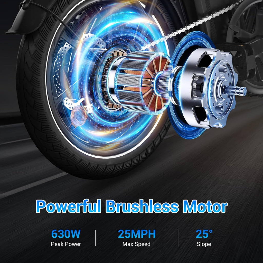 SEHOMY 2-Seat Electric Bike for Adults 630W Peak Motor, 25MPH Folding Ebike, 16' Adults Electric Bicycles with 30° Uphill, 288WH Removable Battery, 35 Miles Long Range, Commuter E Bikes Teens 14+