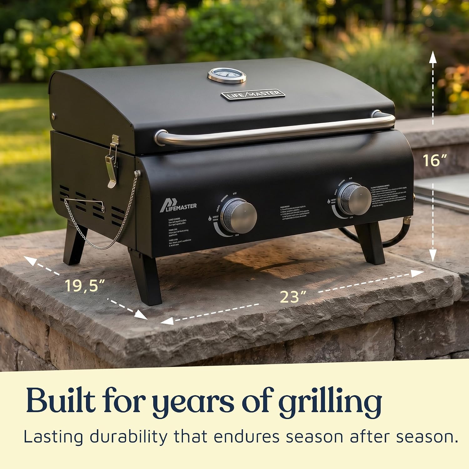 Black Portable Gas Grill, Dual 10,000 BTU Burners, 275 Sq.In Cooking Space, Push-to-Start Ignition, Wind-Proof Lid with Built-in Thermometer, Perfect for Camping Tailgates & Backyard BBQ Cookouts