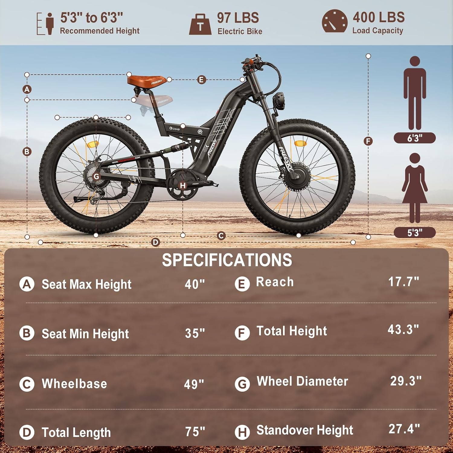 FREESKY 4000W Dual Motor Electric Bike for Adults, 48V 30AH Samsung Cells Battery 120Miles Range, 40MPH AWD Fast E-Bike, 26' Fat Tire Full Suspension Electric Mountain Bike, UL2849 Certified by TÜV
