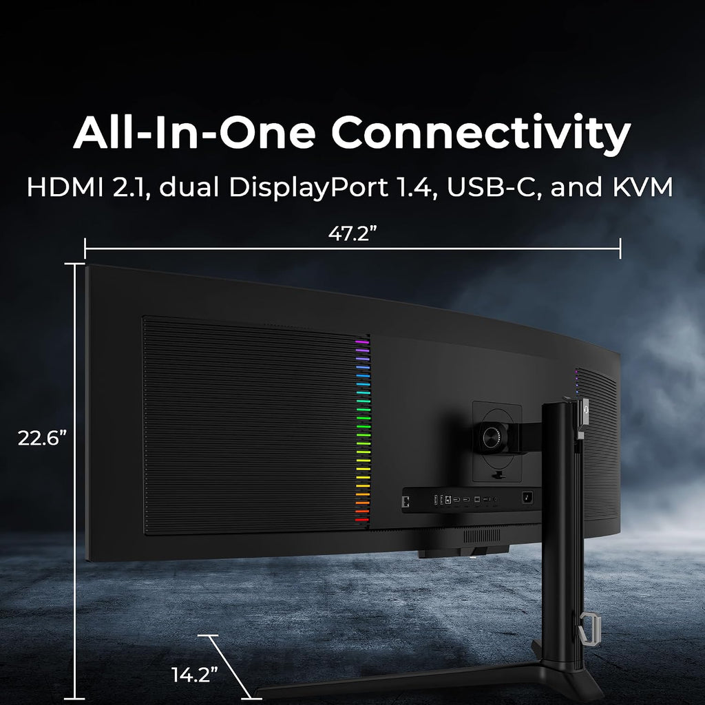 Deco Gear 49' QD-OLED 240Hz Curved Ultrawide Gaming Monitor - 5120×1440 DQHD, 32:9 Dual-QHD Display, 0.03 ms Response, HDR400 True Black, 90W USB-C, KVM, Adaptive Sync, RGB Lighting