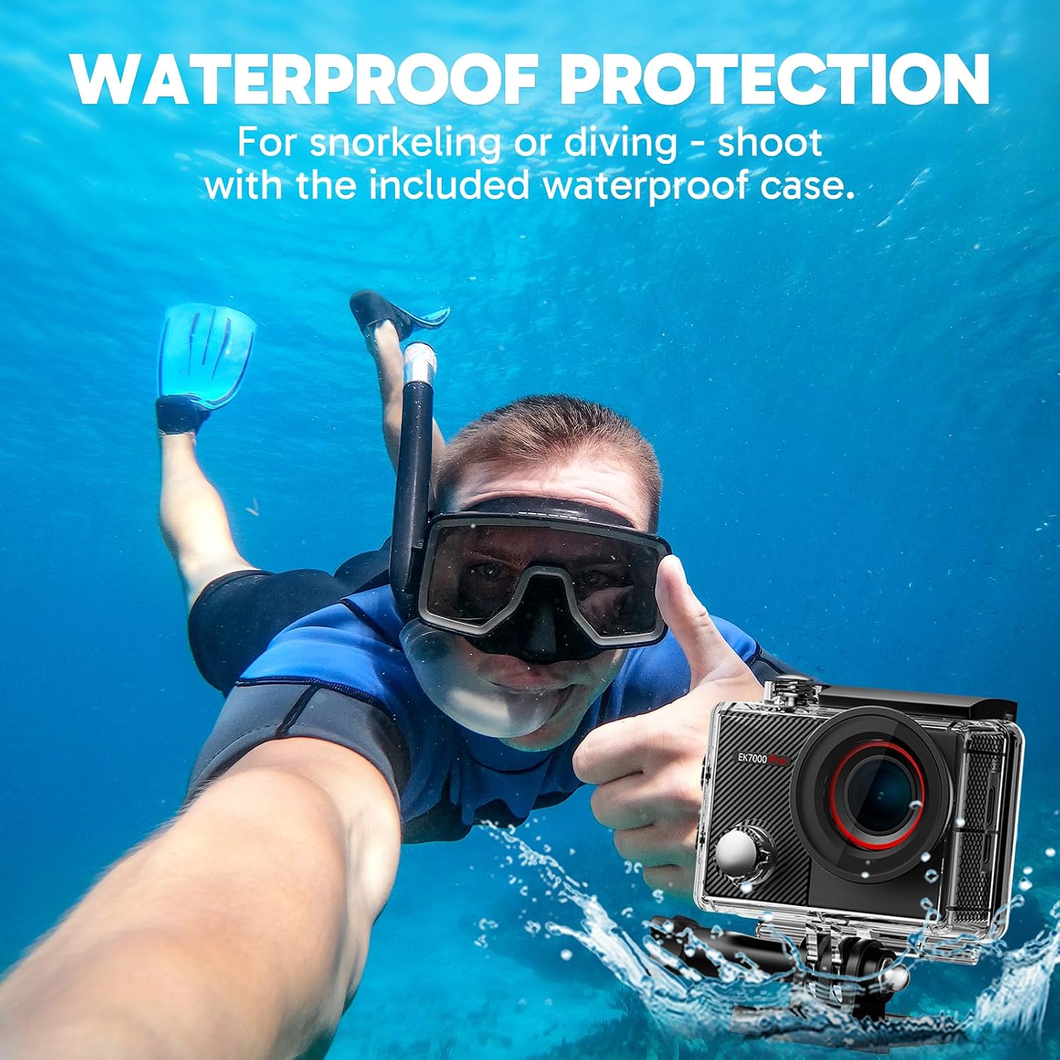 AKASO EK7000 Pro 4K30fps Action Camera with Touch Screen EIS 131ft Waterproof Underwater Camera Remote Control 5X Zoom with Helmet Accessories Kit (with 128GB MicroSD Card)