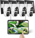 Hiseeu Solar Security Cameras Wireless Outdoor, Auto Tracking Dual-Lens Wireless Cameras for Home Security with 10' Touchscreen, 2.4 & 5GHz WiFi Pro 4 Cam-Kit, 2 Way Audio, 500GB HDD, 0 Monthly Fee