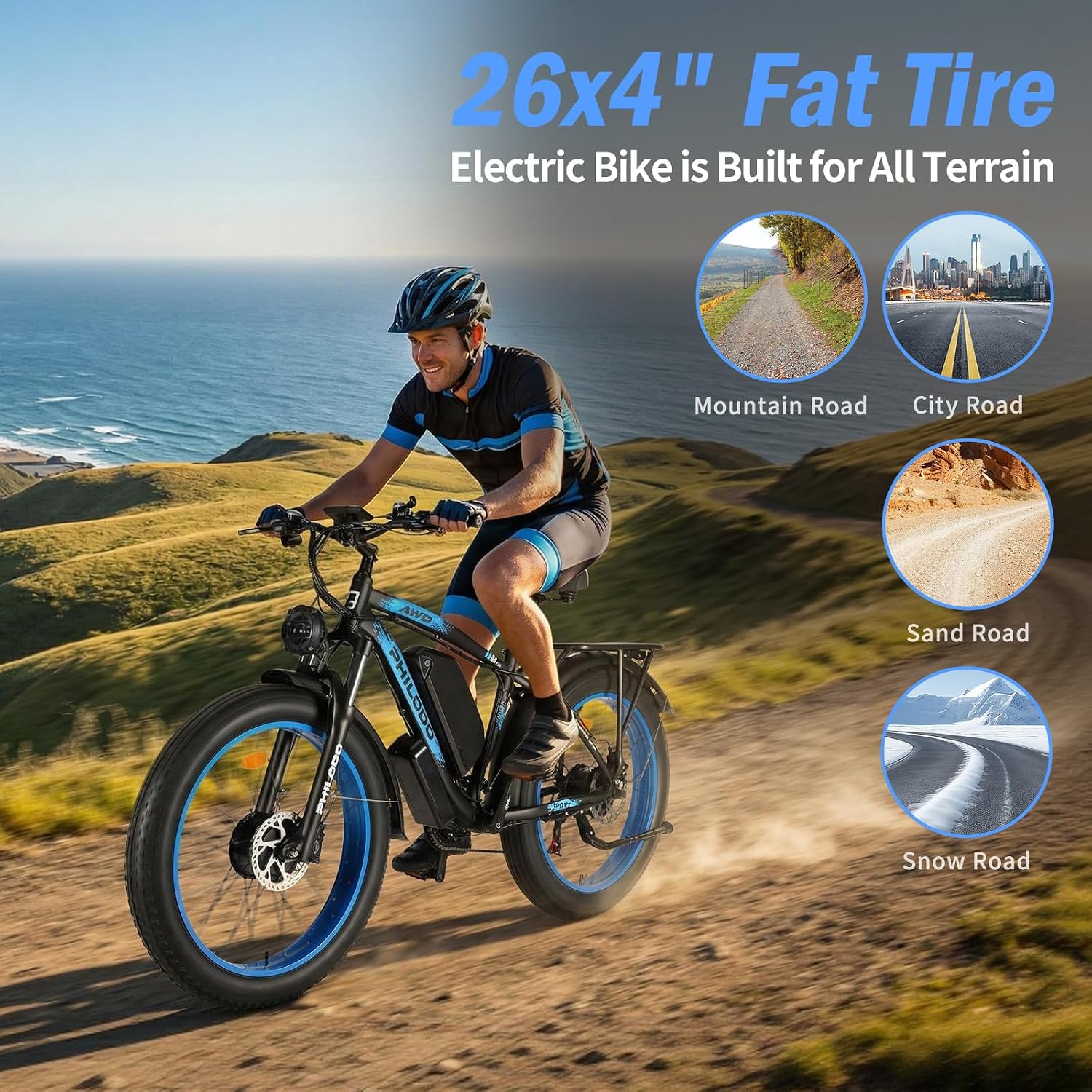 5000w Dual Motor E-Bike 60V Electric Bike for Adults,45 MiIe P-Hour Full Suspension Hydraulic Disc Brakes EBike,26/24x4 Fat Tires Mountain Bikes for All Terrain Snow/Sand