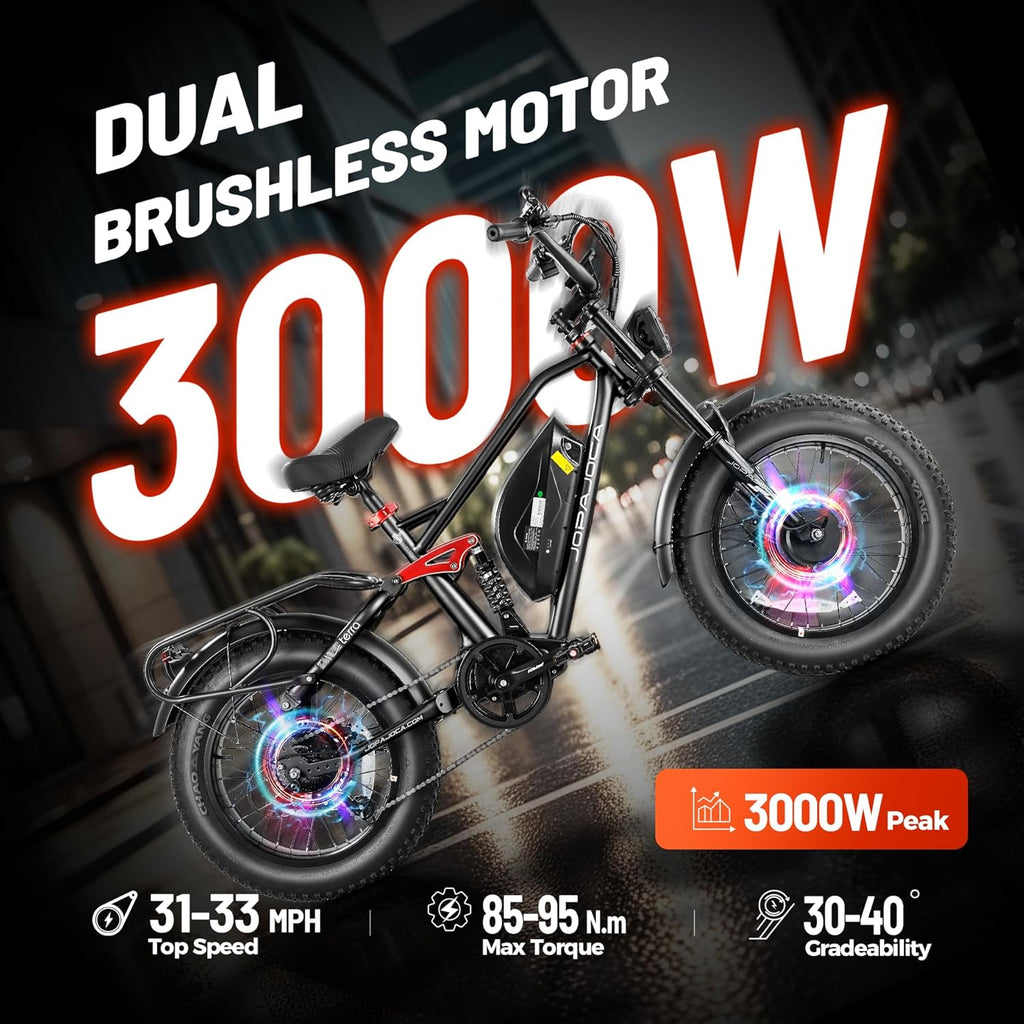 eAhora Terra/Luna 2 Dual Motor 33-31Mph Electric Bike for Adults 3000W/1500W Ebike with Removable 48V 20Ah/15Ah Battery 20'' * 4.0 Fat Tire All Terrain Ebikes, SHM 7-Speed Gear Electric Bicycle