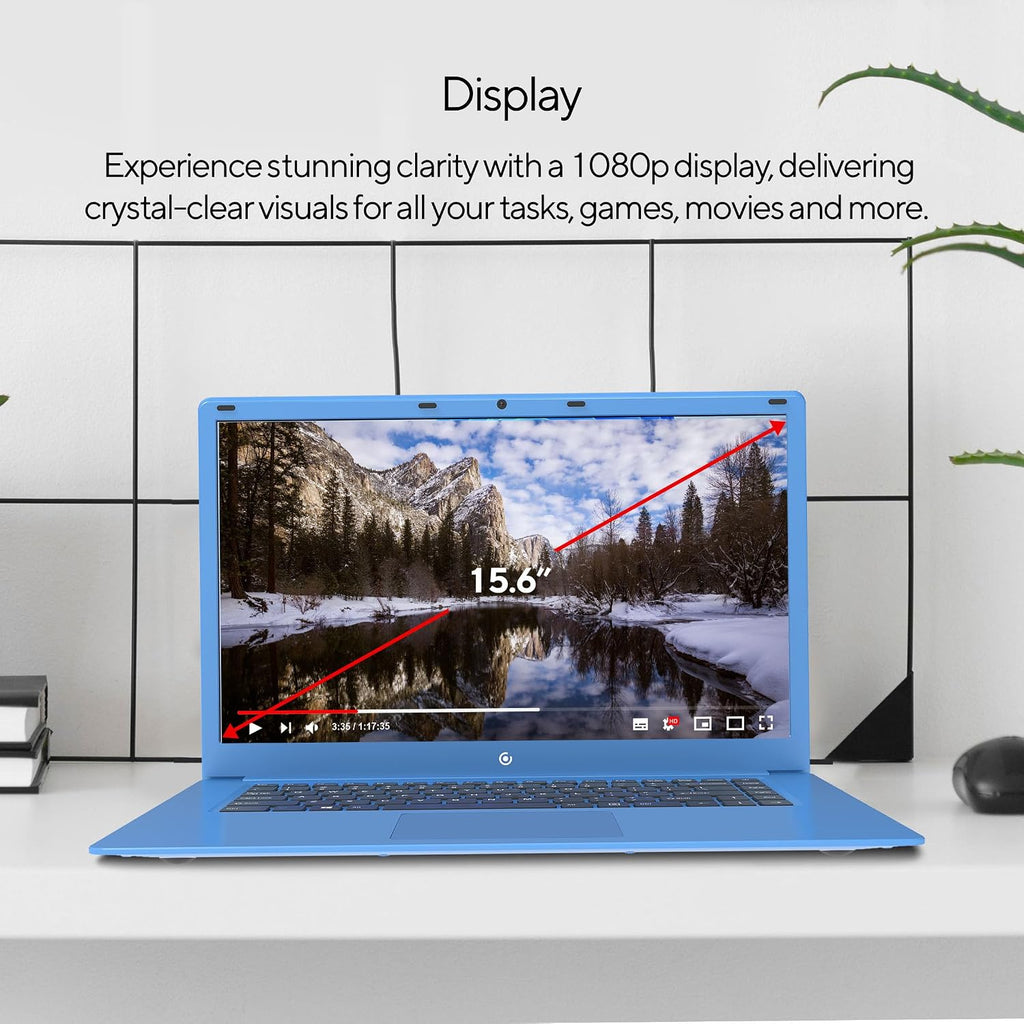 15.6″ Full HD Laptop – Intel Celeron N4020, 4 GB RAM, 64 GB SSD, Windows 11, Dual USB, Mini HDMI, Lightweight & Budget-Friendly - Blue