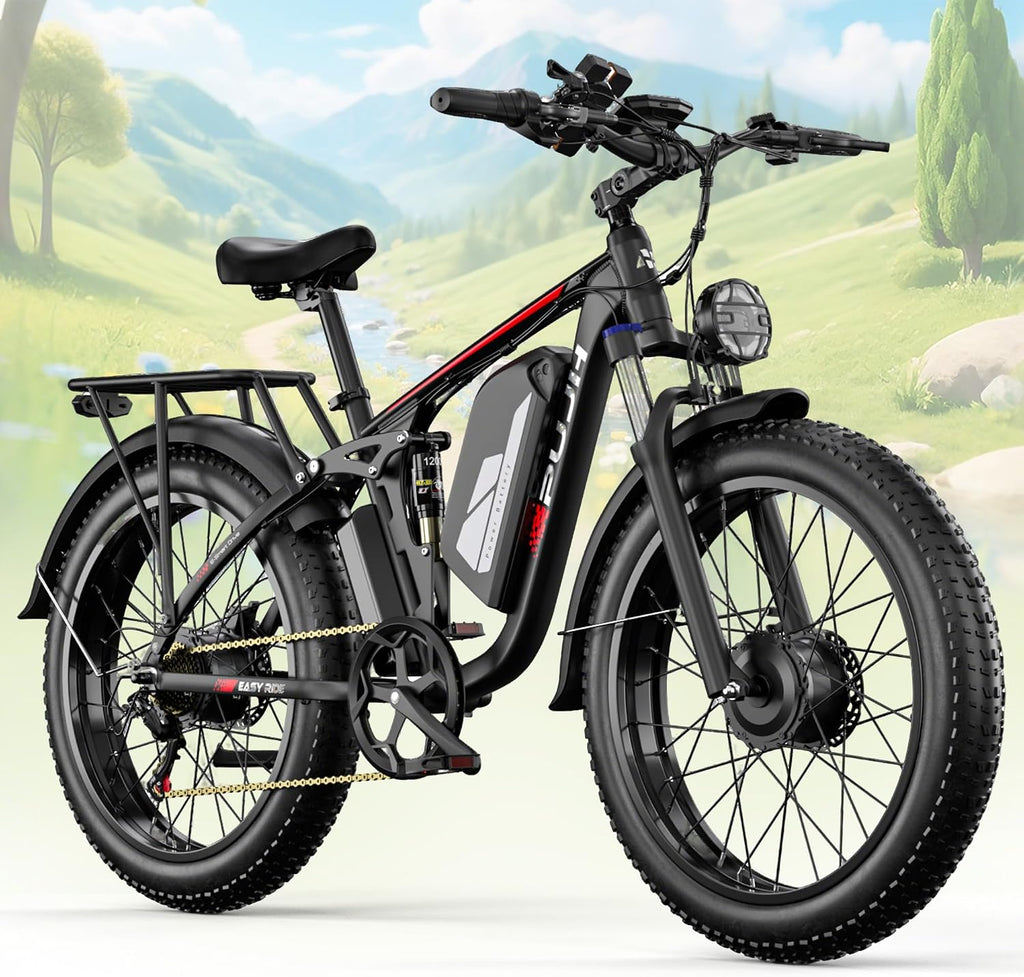PHJU 6000W Dual Motors 60V 1200wh Electric Bike for Adults, 24'' Fat Tire Max 45 mph,Up to 100 Miles Full Suspension Fast E-Bike for Snow Commuter for Men Women