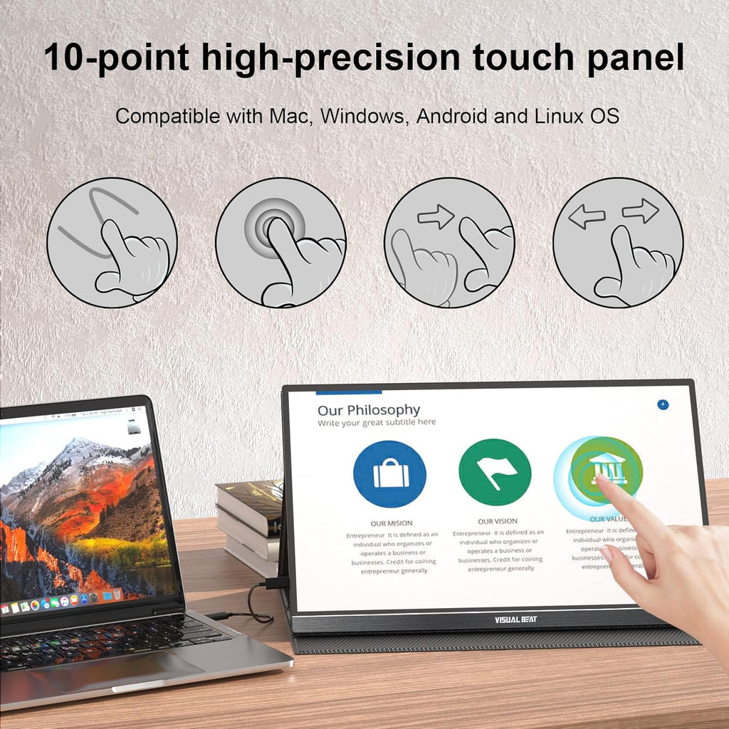 Portable Monitor Touch Screen 15.6'' 1080P USB-C HDMI Computer Display HDR IPS Eye Care Screen 100% sRGB with Smart Cover, Dual Speakers for Laptop PC Mac Phone PS4/5 Xbox Switch