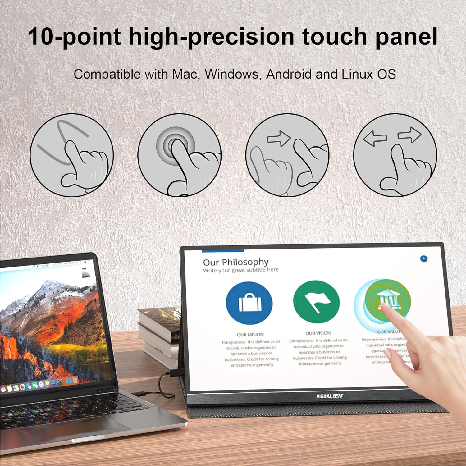 Portable Monitor Touch Screen 15.6'' 1080P USB-C HDMI Computer Display HDR IPS Eye Care Screen 100% sRGB with Smart Cover, Dual Speakers for Laptop PC Mac Phone PS4/5 Xbox Switch