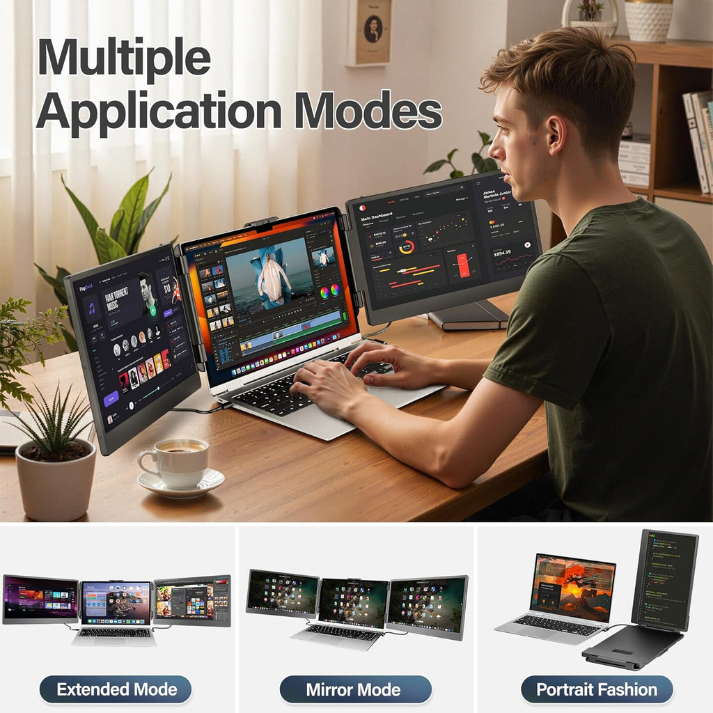 CIDETTY Laptop Screen Extender, 14'' FHD 1080P IPS Ultra-Thin Dual/Triple Monitor Display, HDMI/USB-C Plug-Play Portable Monitor for Laptop, Built-in Speakers(Mac, Win, Android)