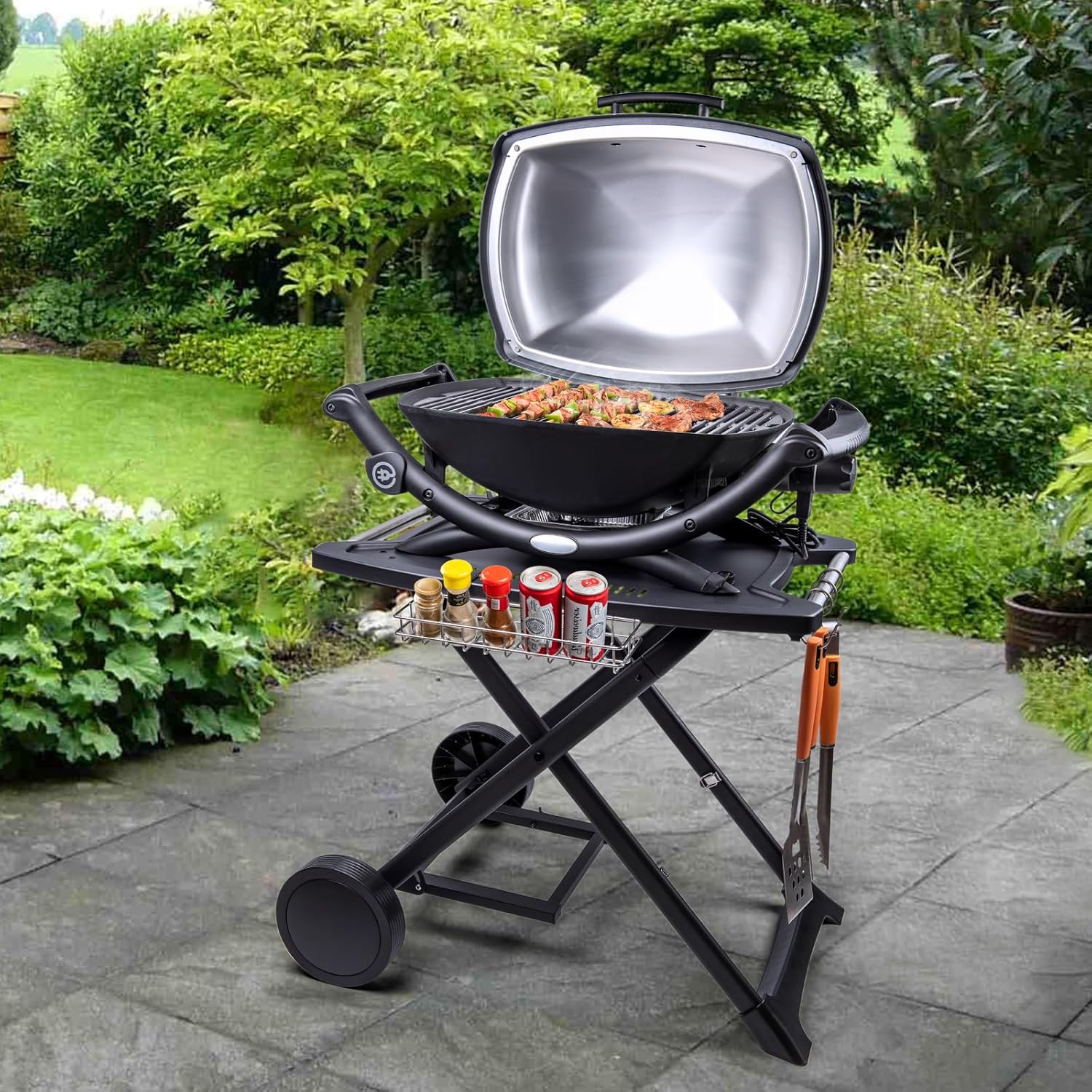 Portable Cart for Weber Q1200, Q1000, Q2200, Q2000, Q2400, Folding Cart for Outdoor BBQ，Portable Stand for Weber Q Series Gas Grills and Ninja Woodfire OG700 Series