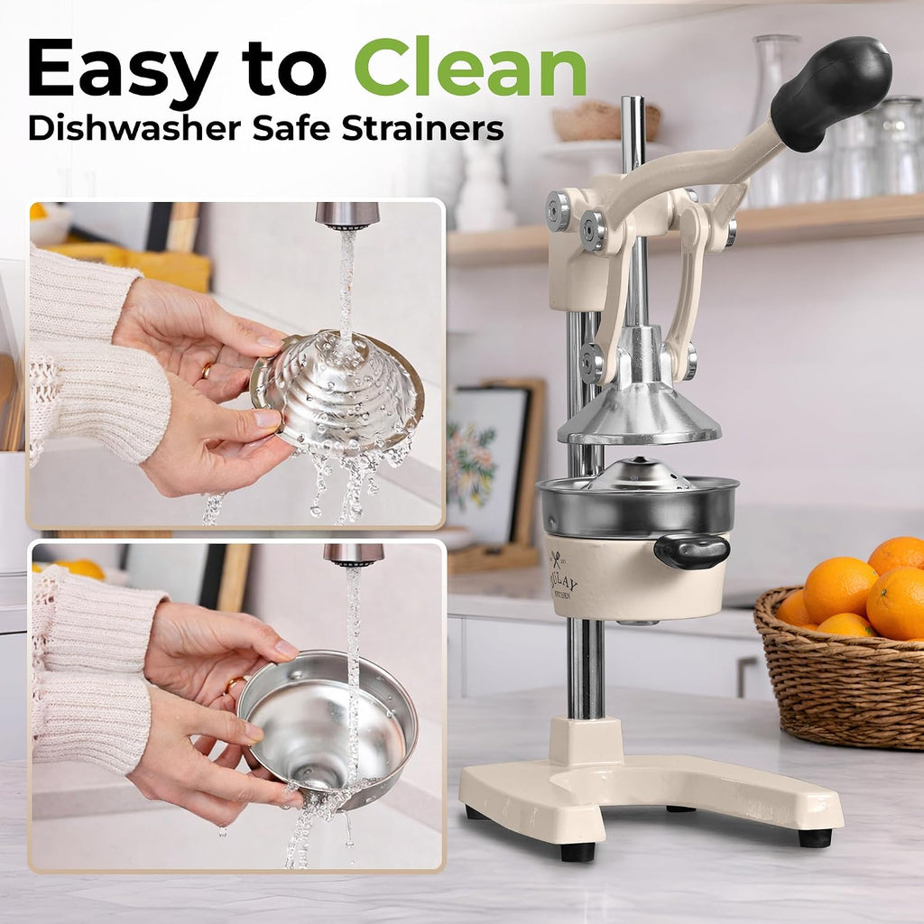 Zulay Kitchen Cast Iron Juicer - Heavy Duty Manual Juicer with Detachable Strainers for Easy Cleaning, Orange Juice Press for Citrus Fruits, Perfect for Bartenders, Juice Lovers & Health Enthusiasts