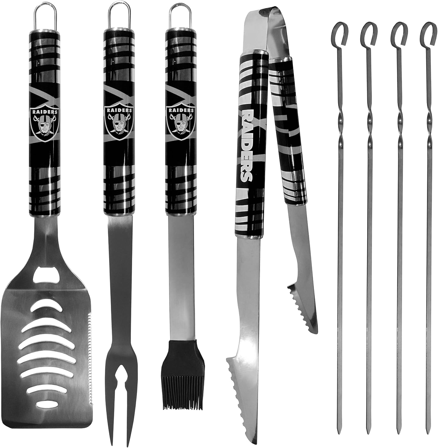 NFL Siskiyou Sports Fan Shop Las Vegas Raiders Steel Tailgater BBQ Set w/Case 8 piece Gray