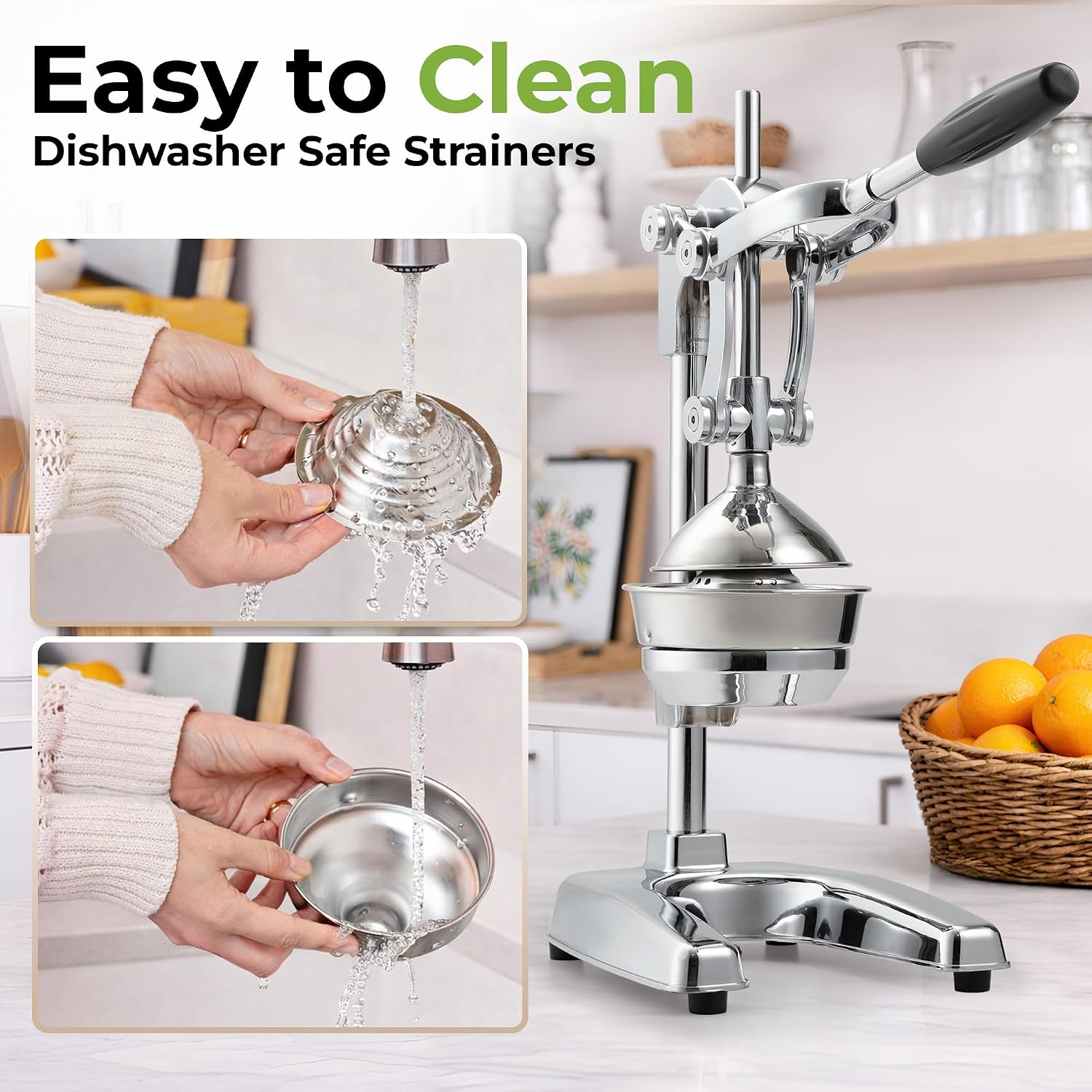 Zulay Kitchen Professional Citrus Juicer - Chrome Finish Manual Citrus Press and Orange Squeezer - Metal Lemon Squeezer - Extra Tall Heavy Duty Manual Orange Juicer and Lime Squeezer Press Stand