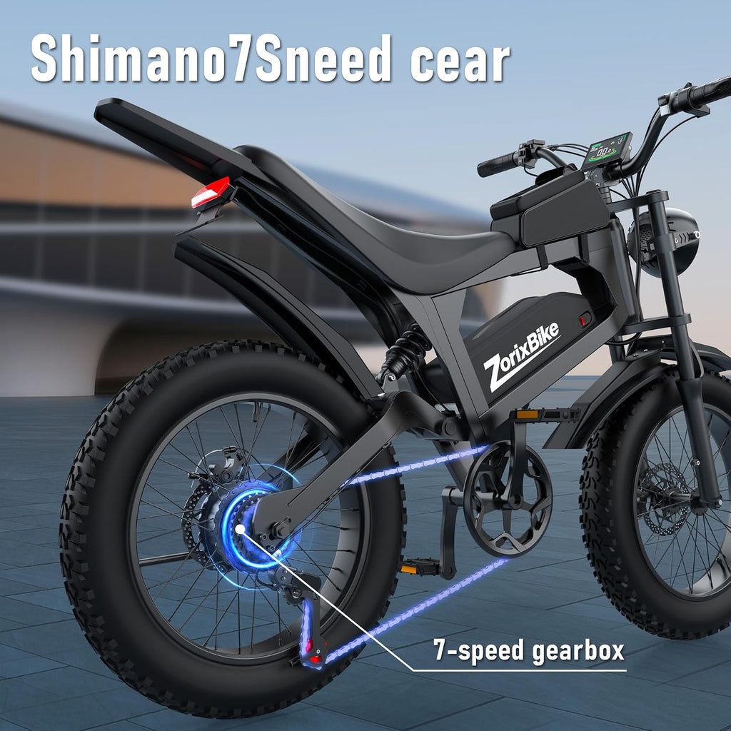 Electric Bike for Adults,48V 20AH - Peak Power 1500/3000W Brushless Motor Electric Bicycle - Max Speed 31-35MPH - Max 80 Miles Range - 20' x 4.0' Fat Tire Dirt E-Bike,7-Speed - UL 2849