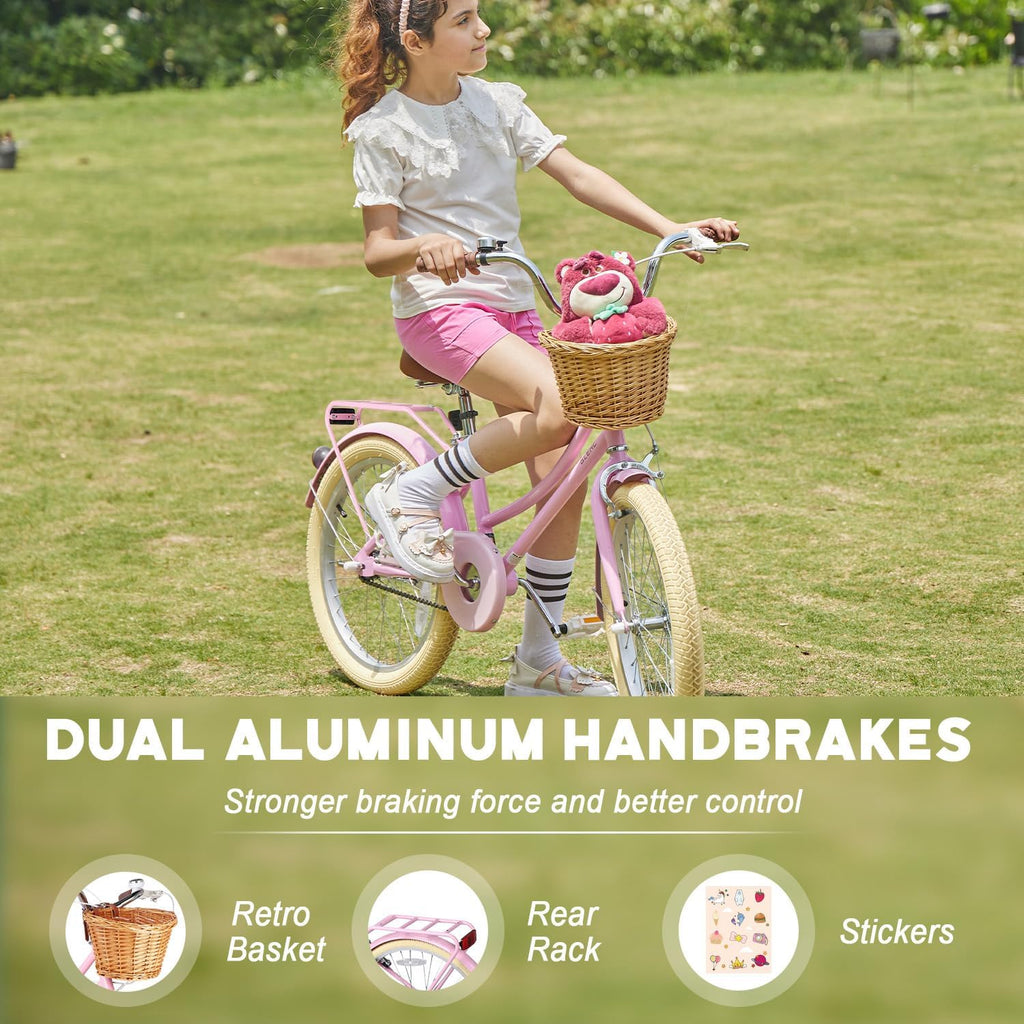 Glerc 20 24 26 Inch Beach Cruiser Bike, 6-Speed Hybrid City Bicycle for Girls Youth and Over 6 Years Old, Missy Bike with Wicker Basket & Lightweight, Multiple Colors
