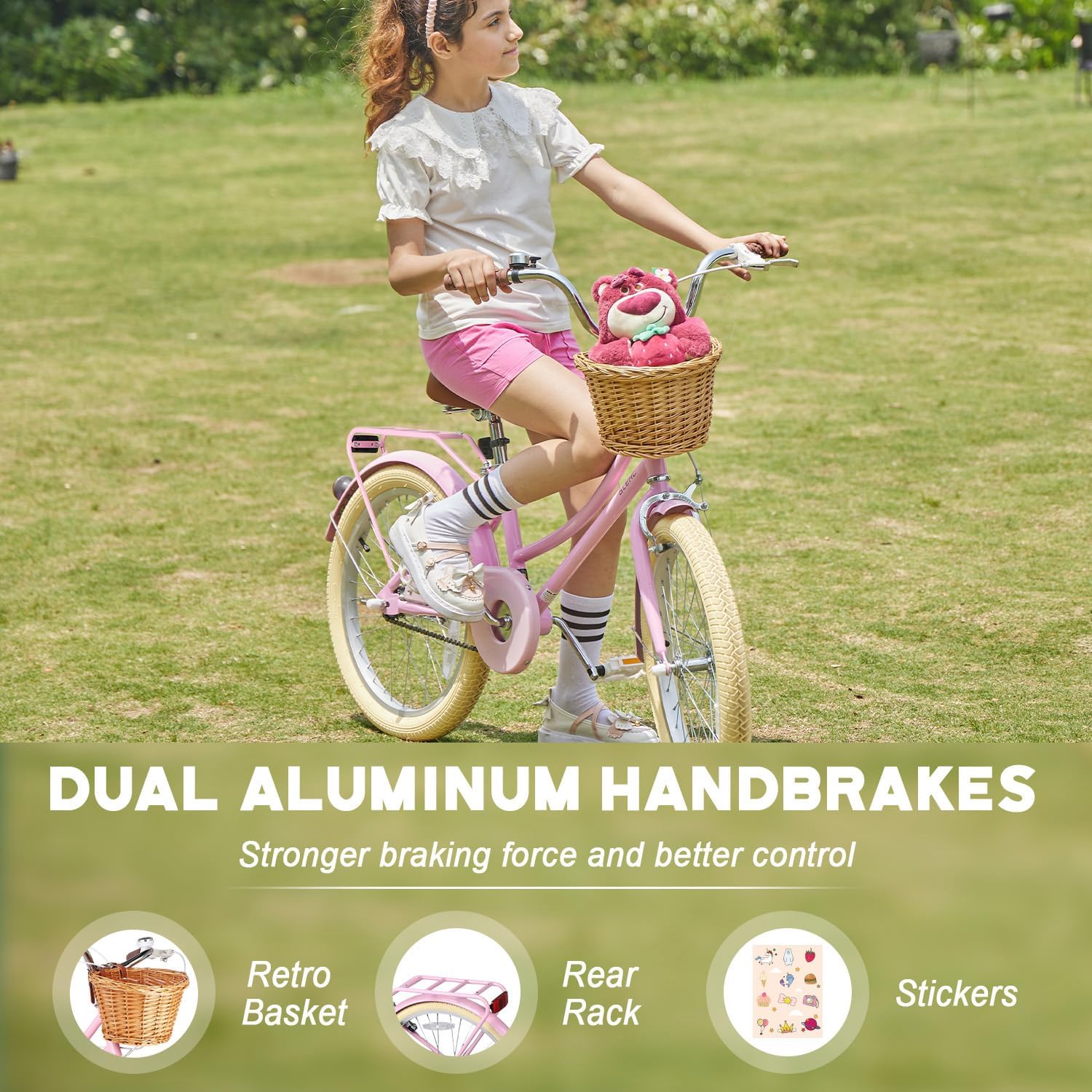 Glerc 20 24 26 Inch Beach Cruiser Bike, 6-Speed Hybrid City Bicycle for Girls Youth and Over 6 Years Old, Missy Bike with Wicker Basket & Lightweight, Multiple Colors