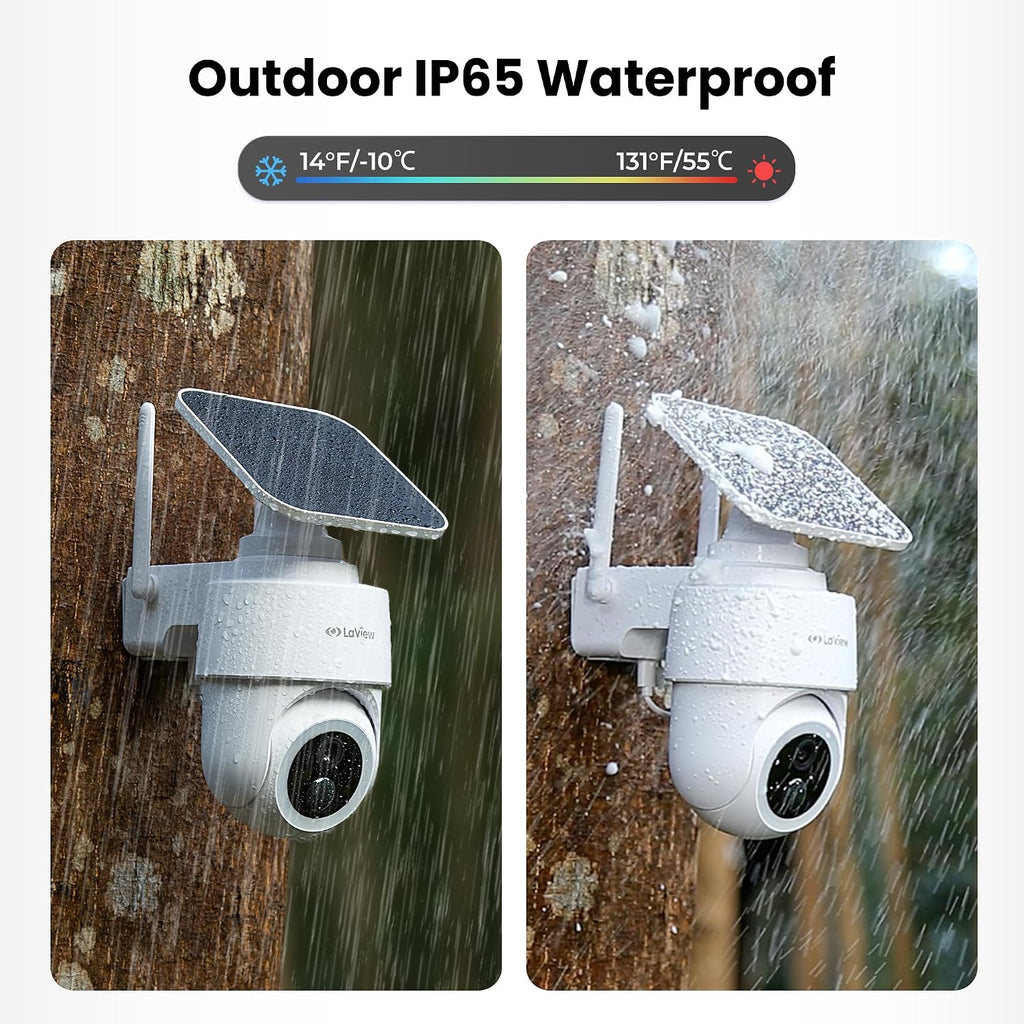 LaView 2K 3MP Solar Security Cameras Wireless Outdoor, Cameras for Home Security, 360° Pan & Tilt Rechargeable Battery Outdoor Camera, IP65, Color Night Vision, Two-Way Audio, Work with Alexa(2 Pack)