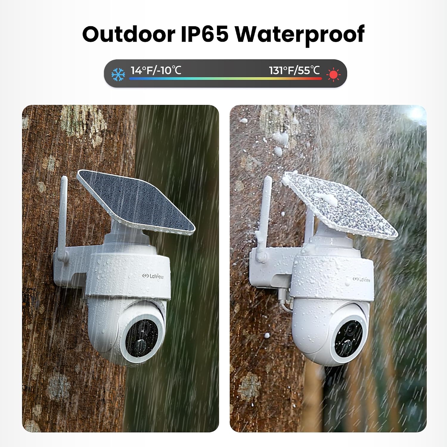 LaView 2K 3MP Solar Security Cameras Wireless Outdoor, Cameras for Home Security, 360° Pan & Tilt Rechargeable Battery Outdoor Camera, IP65, Color Night Vision, Two-Way Audio, Work with Alexa(2 Pack)