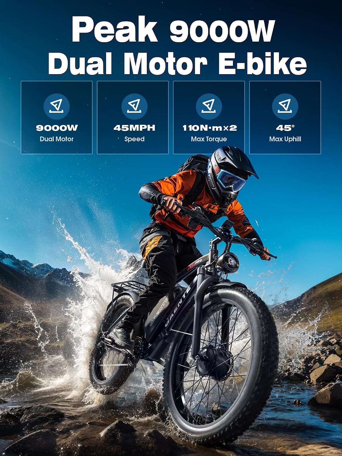 Electric Bike for Adults 9000w Peak Dual Motor Electric Bicycle 58V32Ah, 24'x4' Fat Tire Mountain E-Bike with Hydraulic Disc Brakes, Off-Road & Commuting (UL Certified)