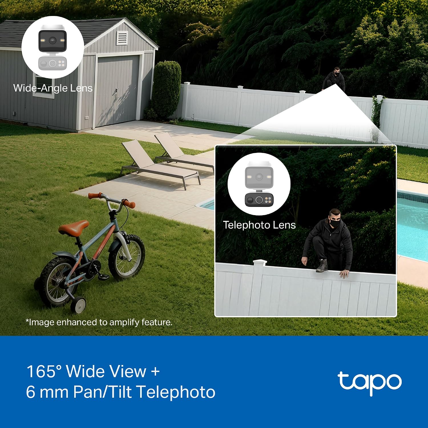 Tapo 2K Dual Lens Pan/Tilt Security Battery Camera Wireless w/Solar Panel, 165° Wide-Angle + 6mm Telephoto, Free Person/Vehicle Detection, 360° Pan, SD/Cloud Storage, Works w/Alexa & Google, C645D KIT