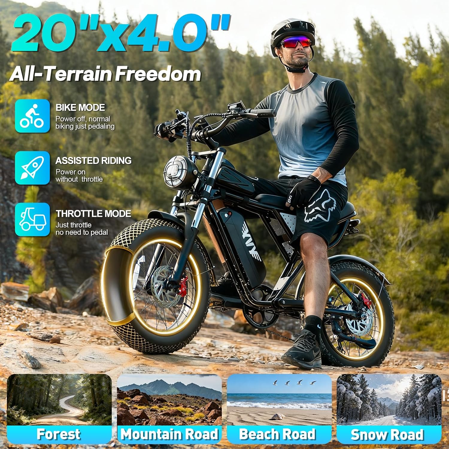 YVY Electric Bike for Adults: 1000W-3000W High Power Dual Motor for Powerful Hill Climbing, UL2849 Certified 20' Fat Tires All-Terrain eBike, Multiple Battery & Long Range Options