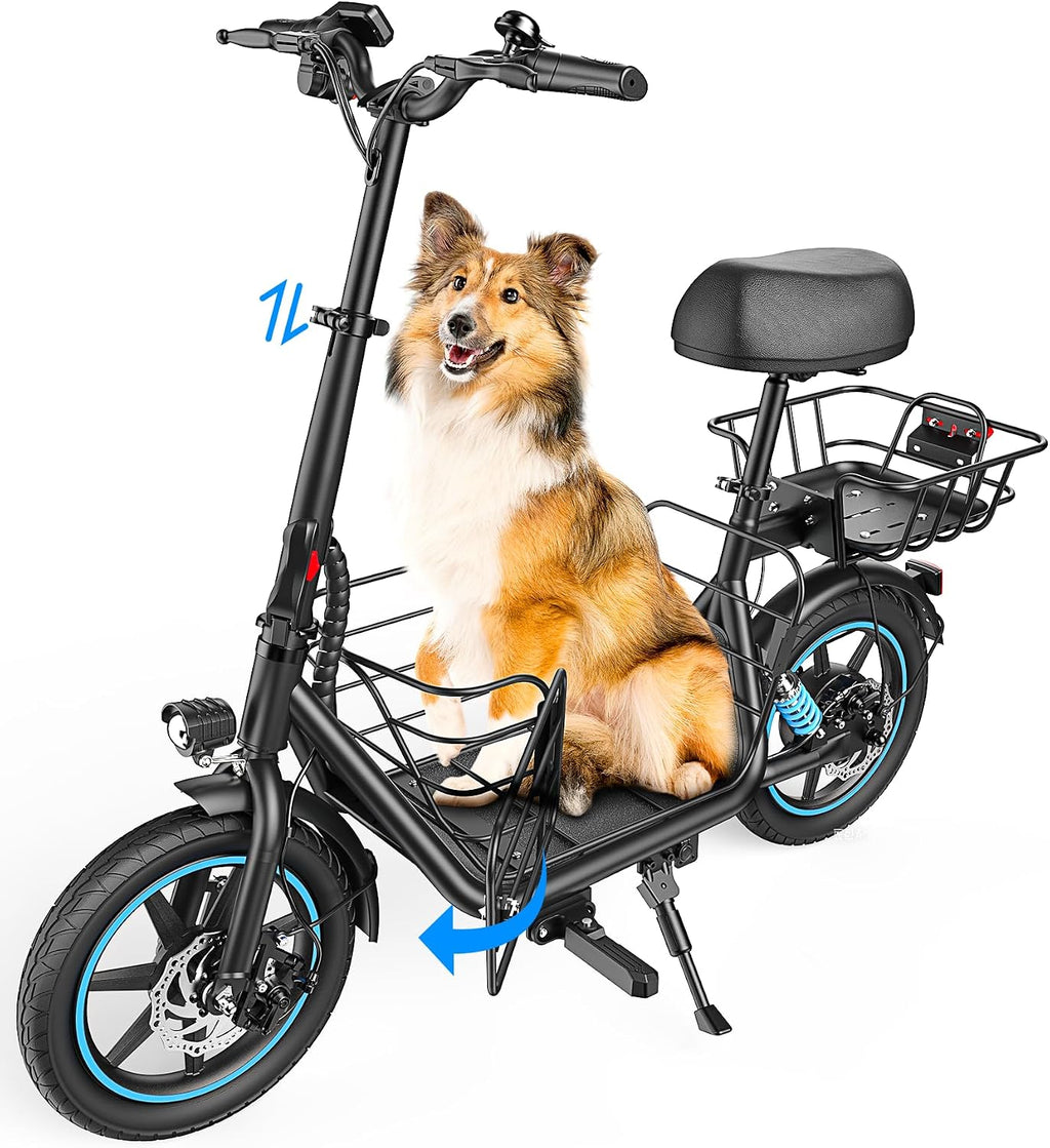 Gyroor C1 Plus Electric Scooter for Adults with Seat & Pet Basket - 30 Miles Range 650W Motor 48V 13.5Ah Battery 18.6MPH 14' Pneumatic Tires Foldable Design Dual Shock Absorbers 300lbs Capacity