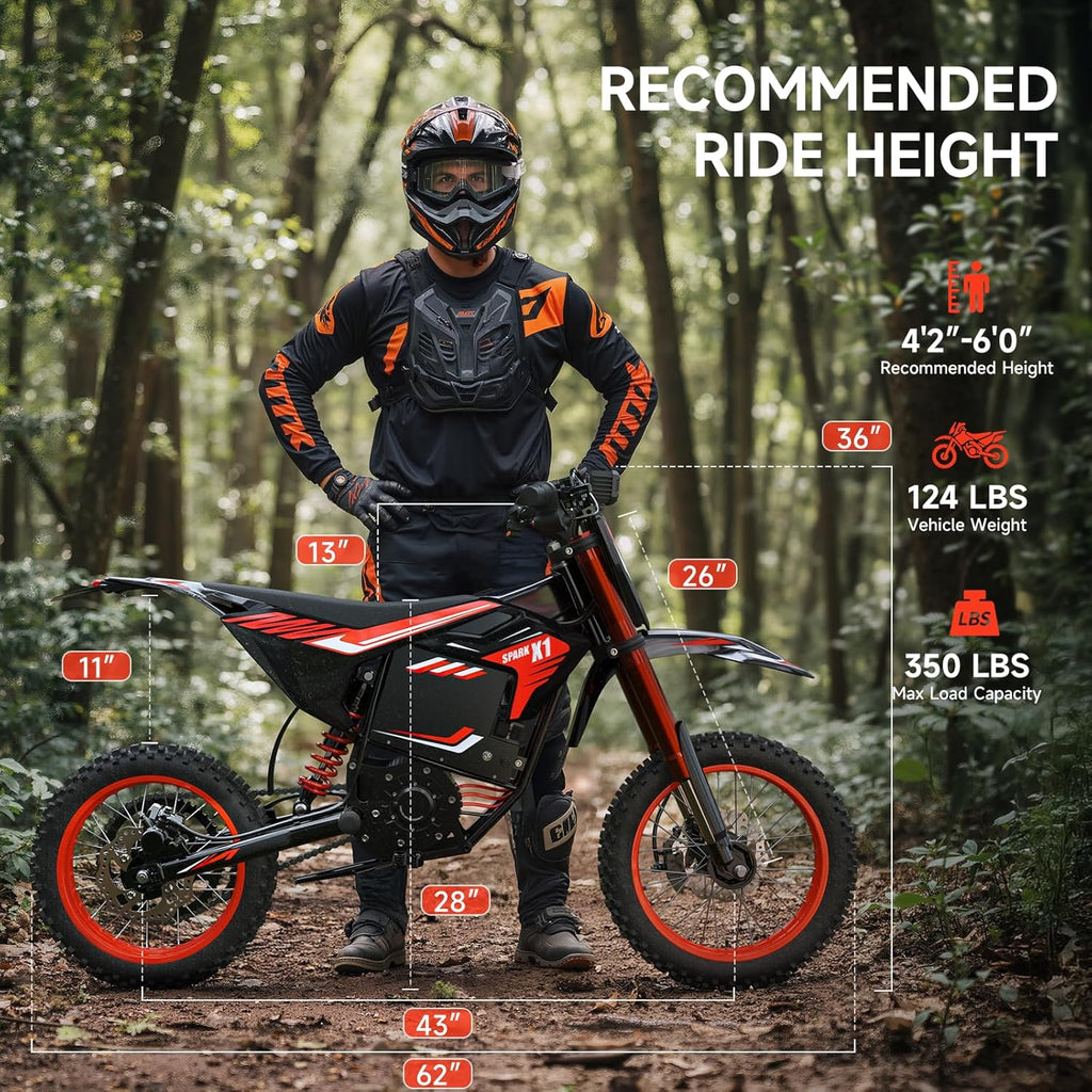 QRONGE X1 Spark Electric Dirt Bike, 4500W Peak&Up to 60 Miles, 50MPH, 60V 28.8Ah Battery E-Bike, 14'/12' Fat Tire Electric Motorcycle for Mountain Off-Road Teens Adults (M)