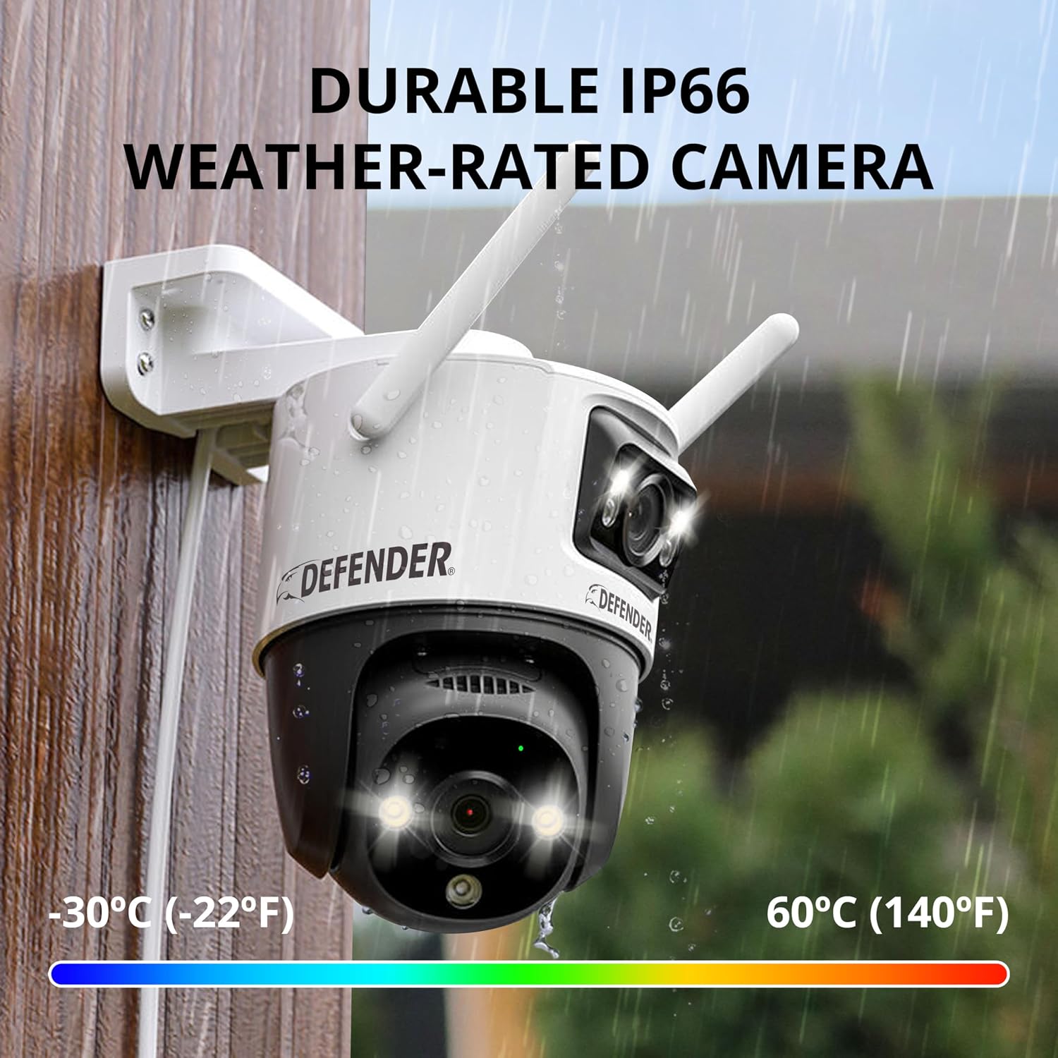 Defender AI Powered Guard Pro 3K Plus Dual Lens PTZ WiFi 6/Bluetooth Plug-in Power Security Camera, Human/Vehicle Detection, AI Auto-Tracking, Night Vision, Works w/Guard App, 4 Pack
